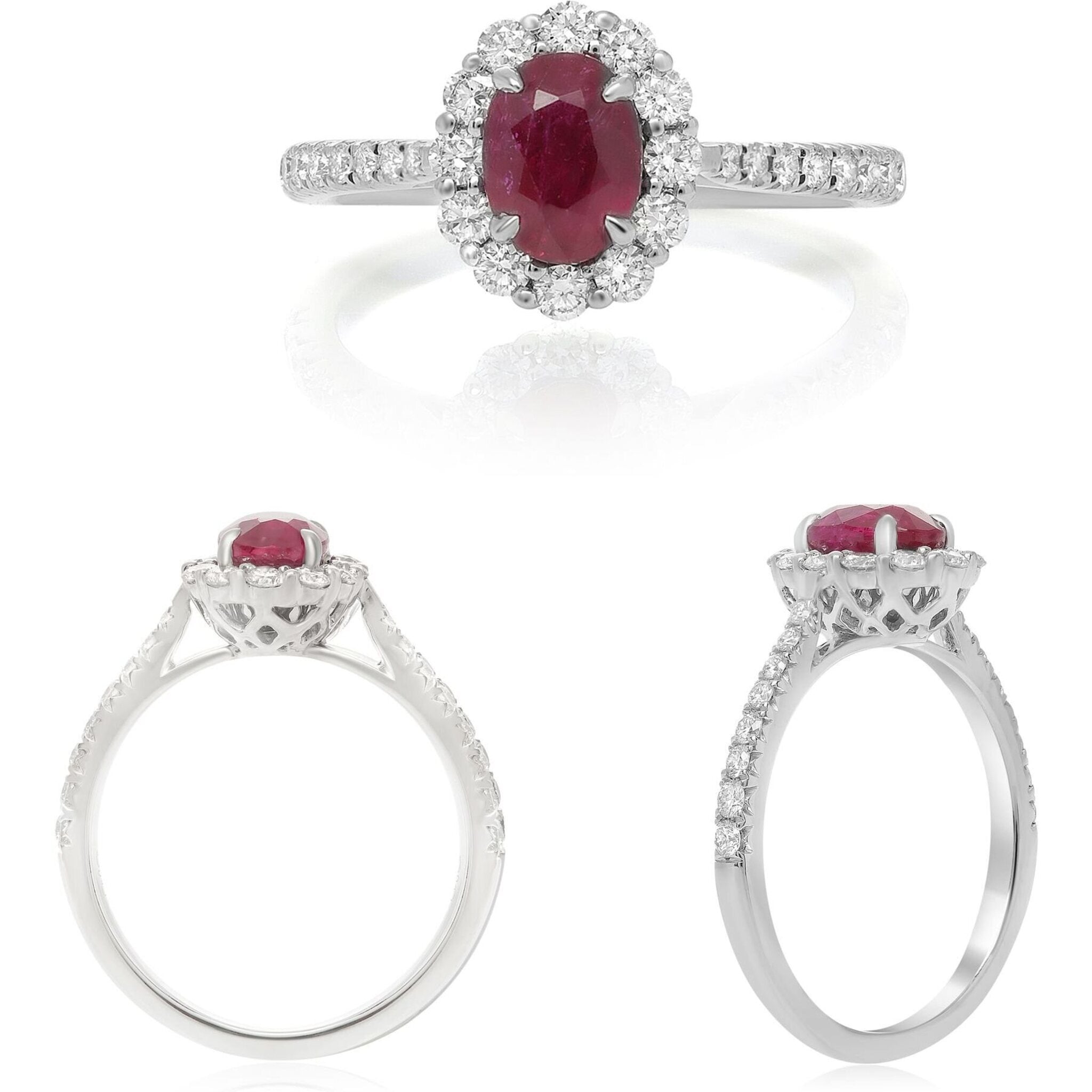 Roman & Jules 18K White Gold Oval Ruby Elegance Ring - 0.54 Carat Diamond Total Weight