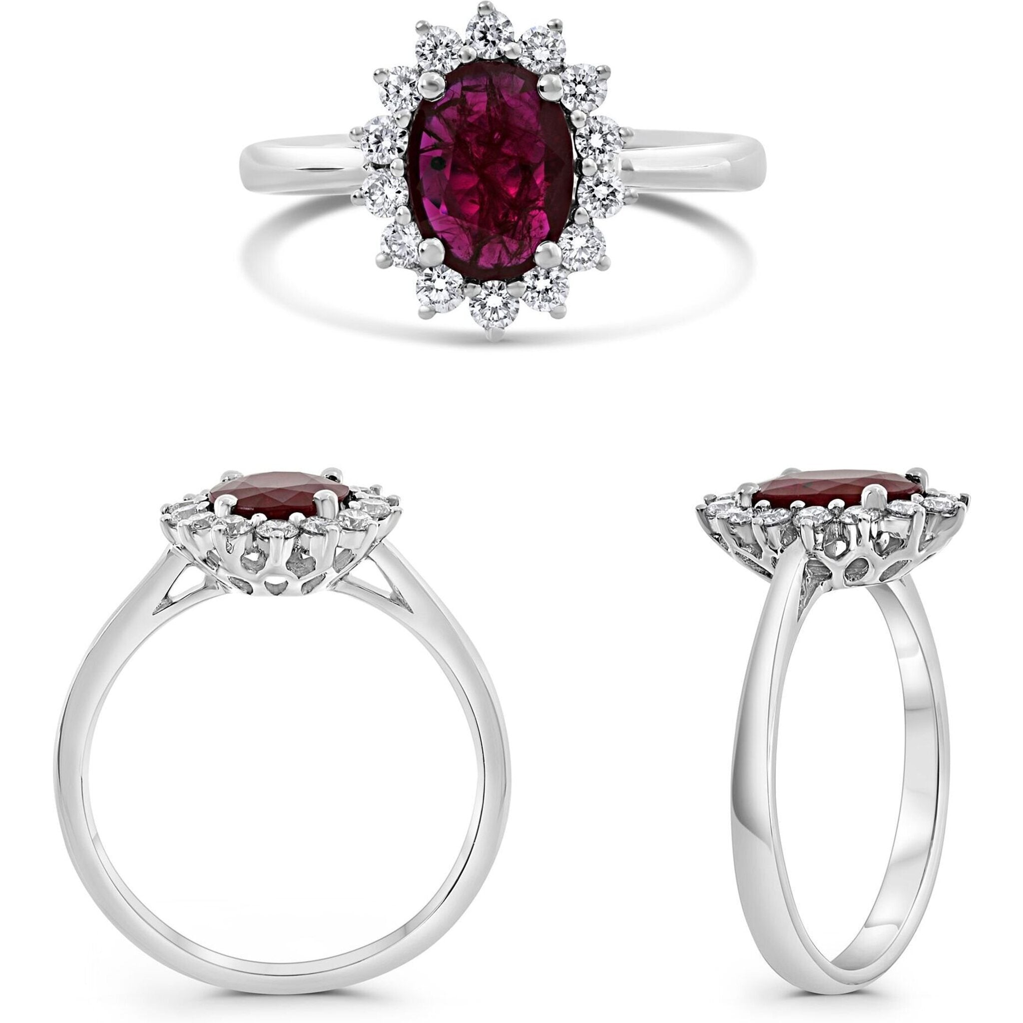 Roman & Jules 18K White Gold Oval Ruby Ring with .32 Carat Round Diamonds - 1.07 Carat Total Ruby Weight