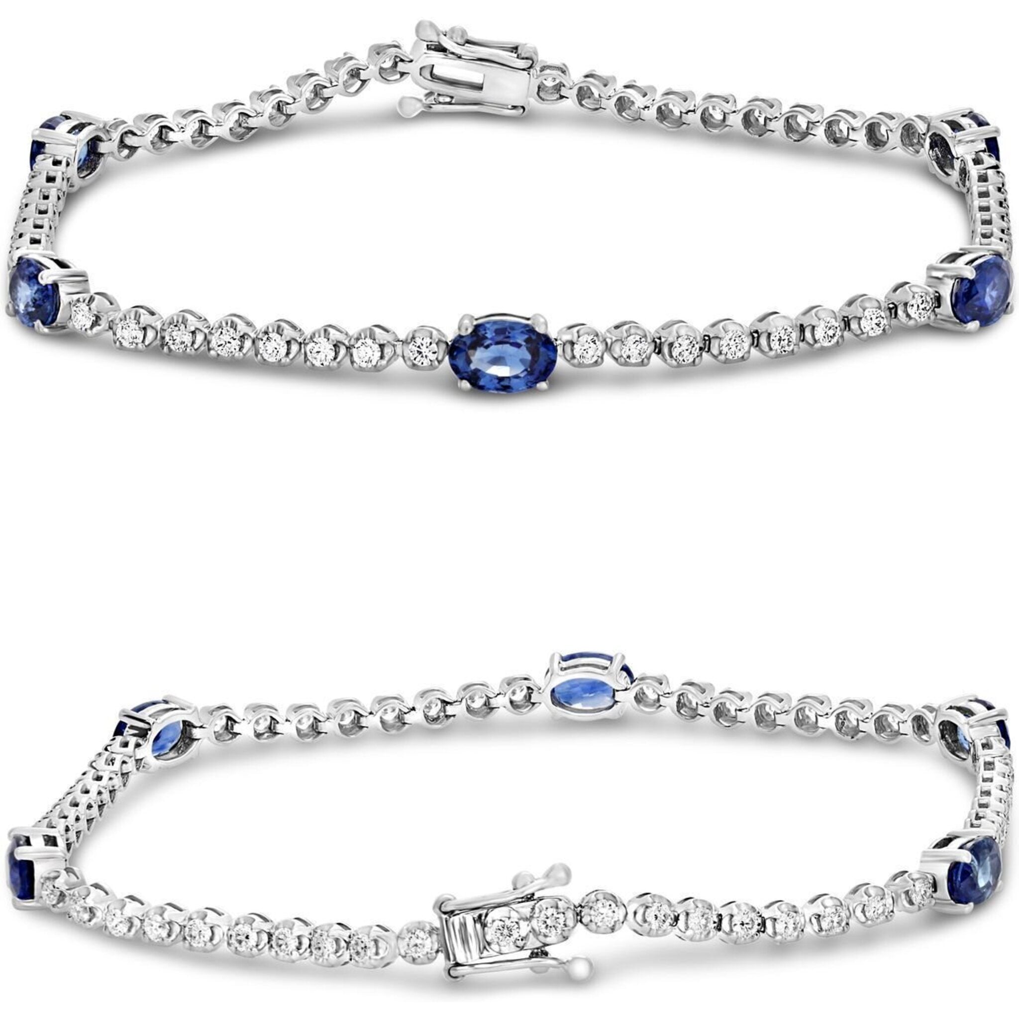 Roman & Jules 18K White Gold Oval Sapphire Bracelet with 1.00 Carat Diamonds