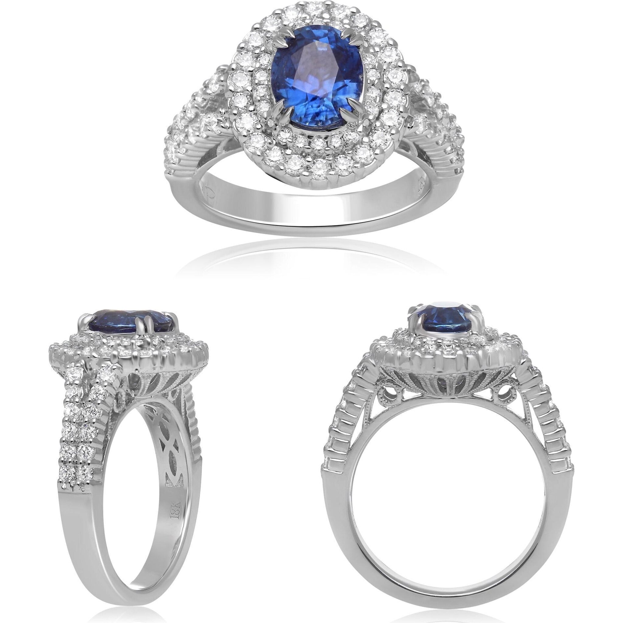 Roman & Jules 18K White Gold Oval Sapphire Eternity Ring - A Symphony of Timeless Elegance and Modern Allure.
