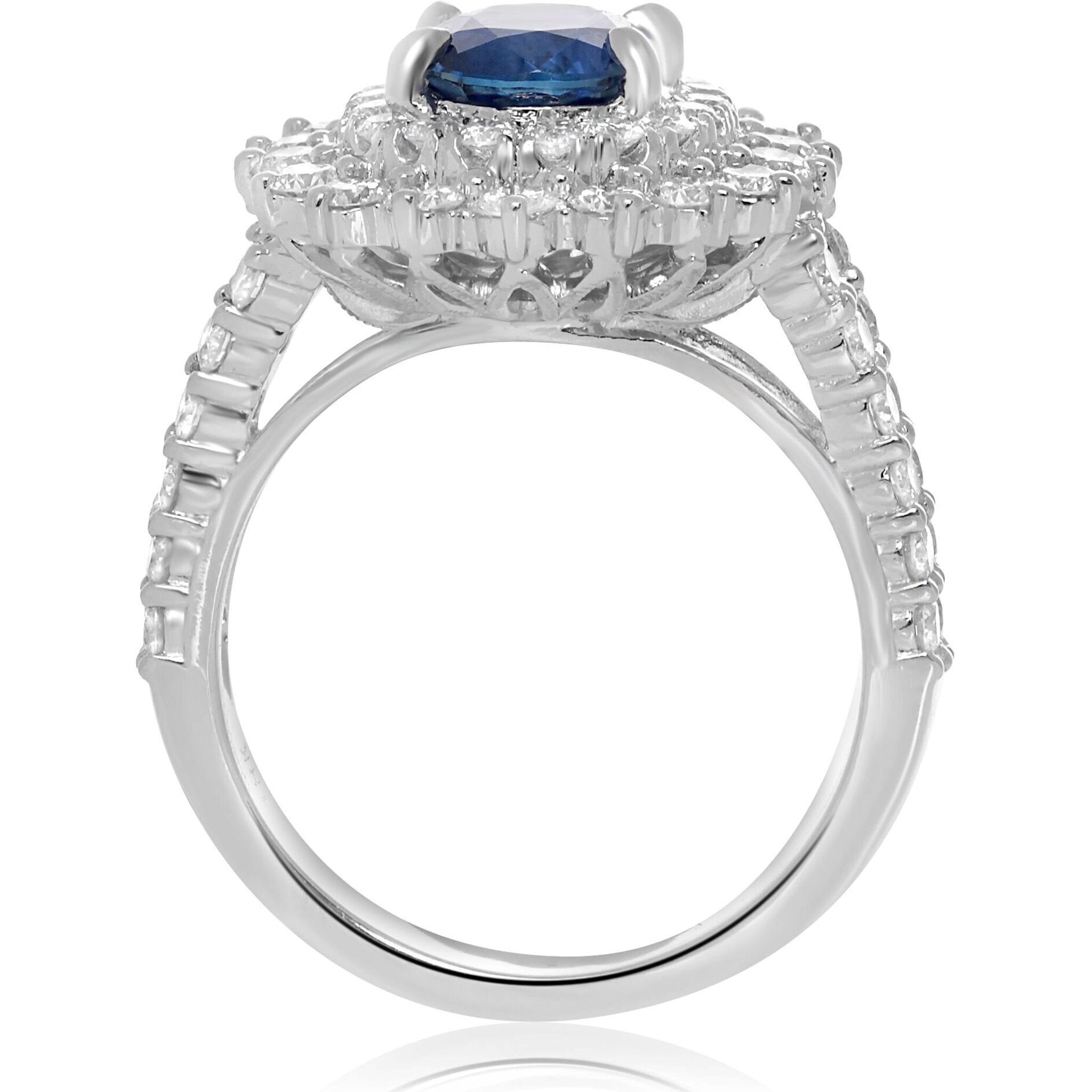 Roman & Jules 18K White Gold Oval Sapphire Ring with 1.65 Carat Round Diamond and 2.22 Carat GIA Certified Sapphire
