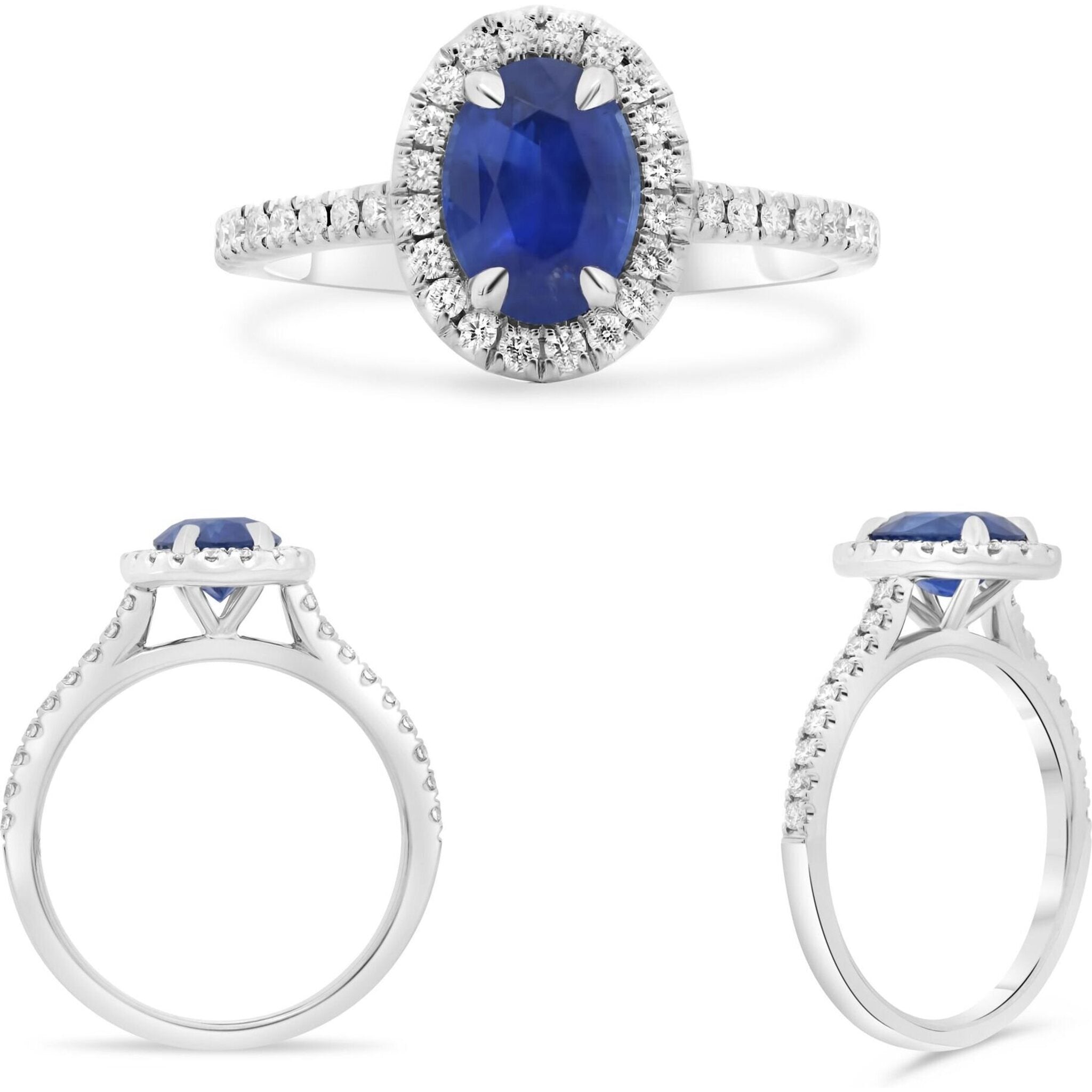 Roman & Jules 18K White Gold Oval Sapphire Ring with Diamond Halo - 1.51 Carat GIA Certified Sapphire
