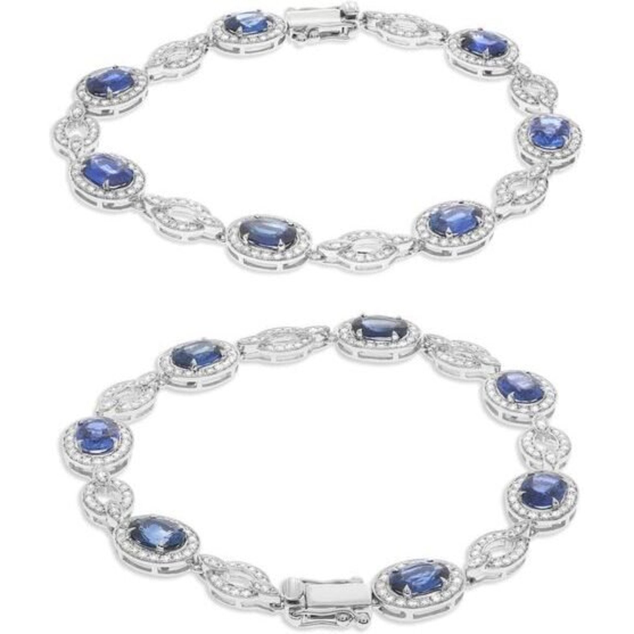 Roman & Jules 18K White Gold Oval Sapphires and Open Oval Diamonds Bracelet - 6.18 Carat Total Gem Weight