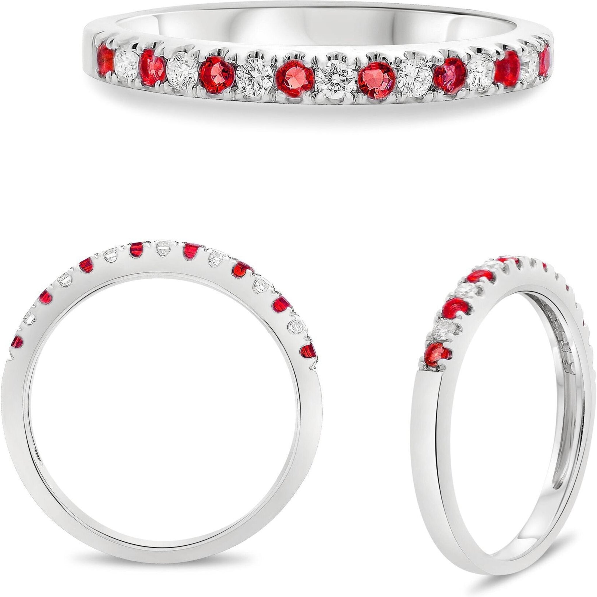 Roman & Jules 18K White Gold Pave Ruby & Diamond Band - 0.13 Carat Diamonds, 0.19 Carat Rubies