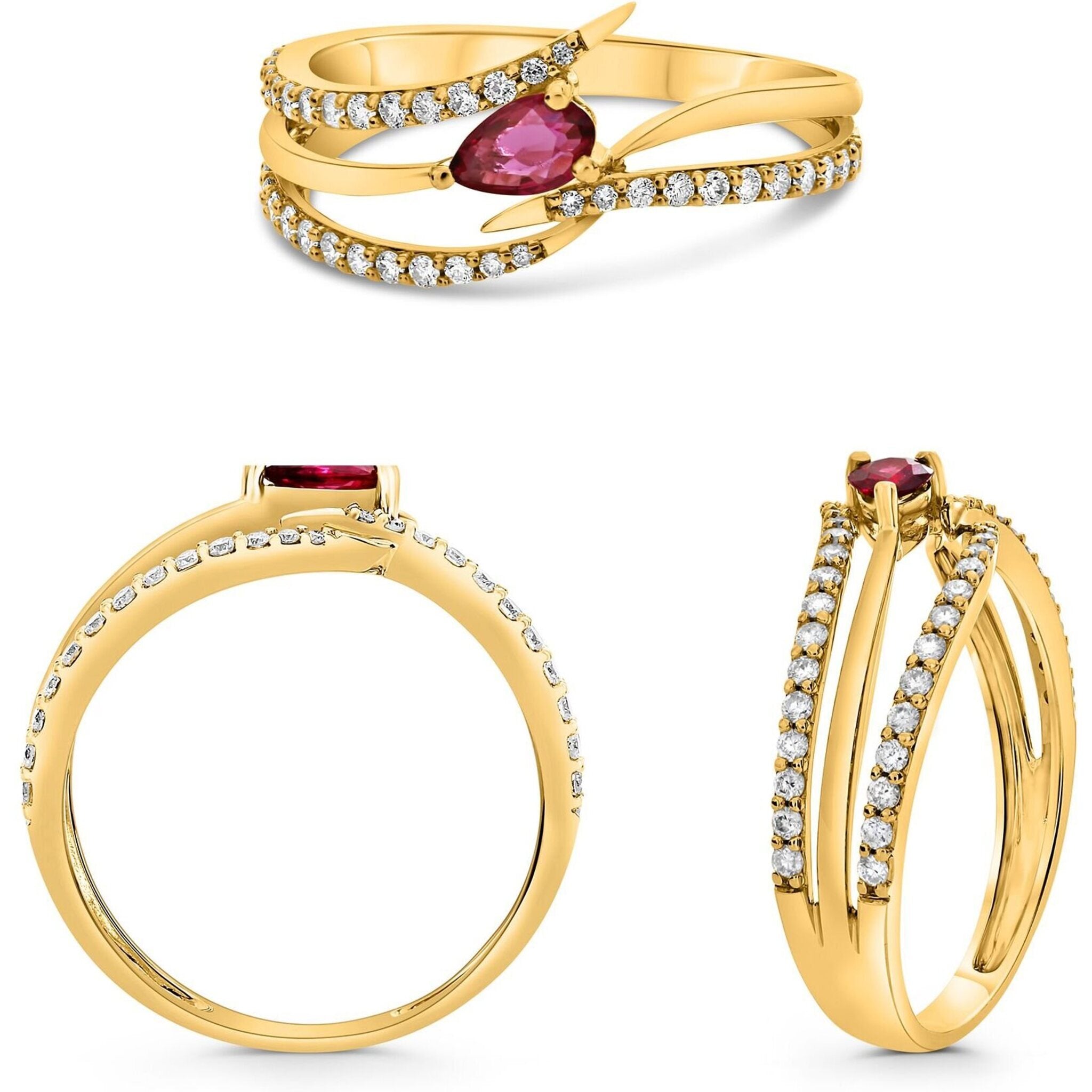 Roman & Jules 18K White Gold Pear Shape Ruby Ring with Diamond Accents - 0.24 Carat Total Diamond Weight