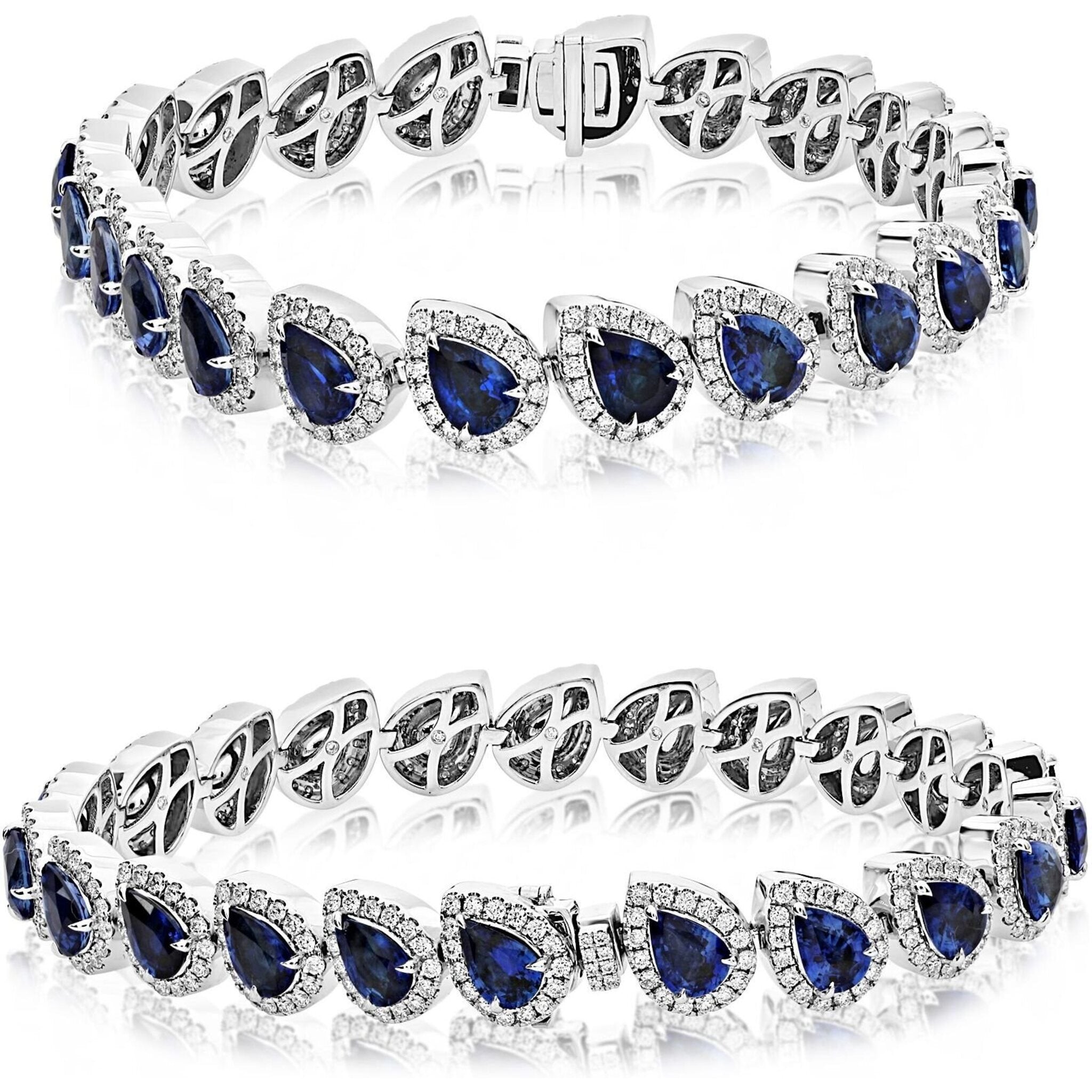 Roman & Jules 18K White Gold Pear Shape Sapphire Bracelet - 2.64 Carat Sapphire, 14.18 Carat Total Gem Weight