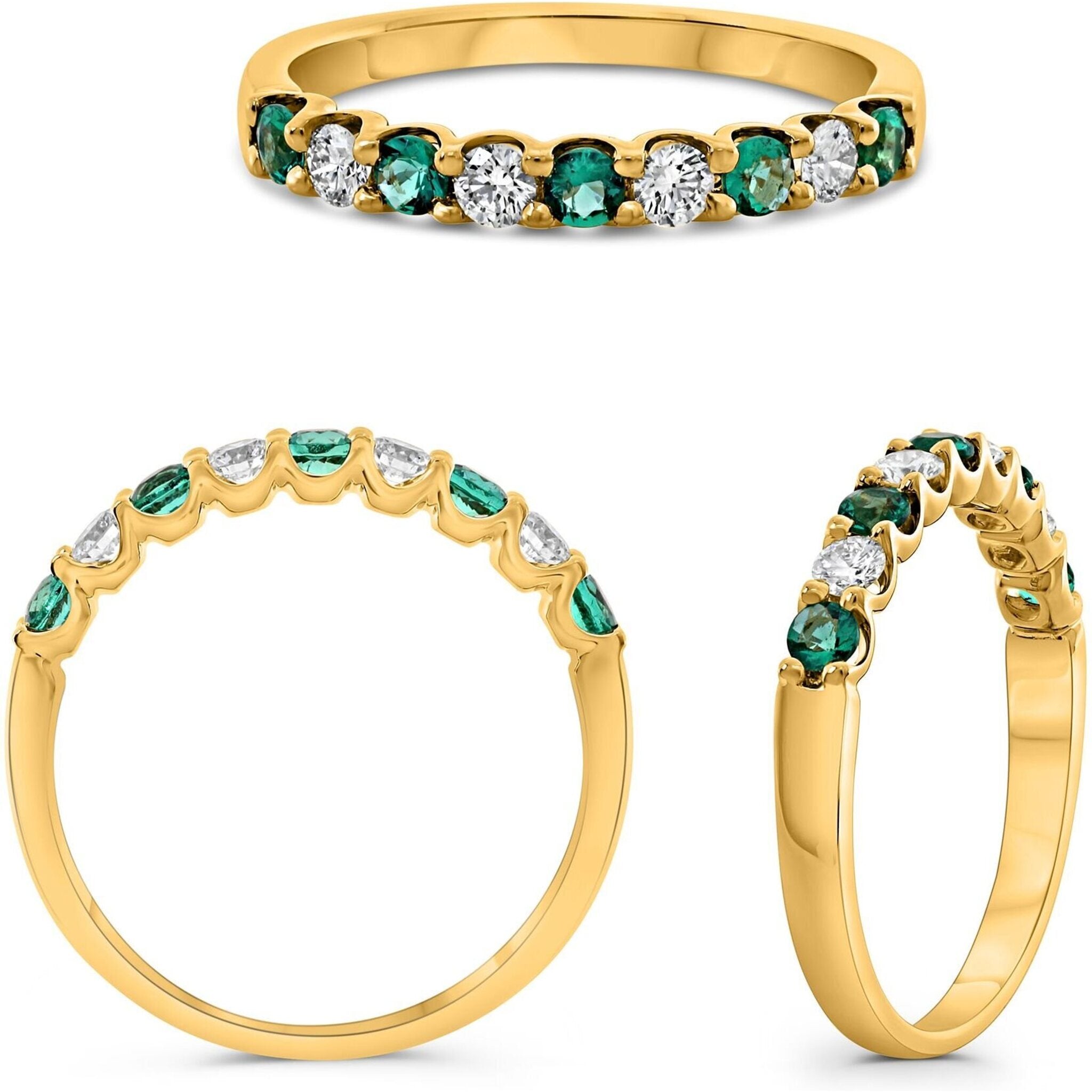 Roman & Jules 18K White Gold Round Emerald Ring with 0.22 Carat Diamonds