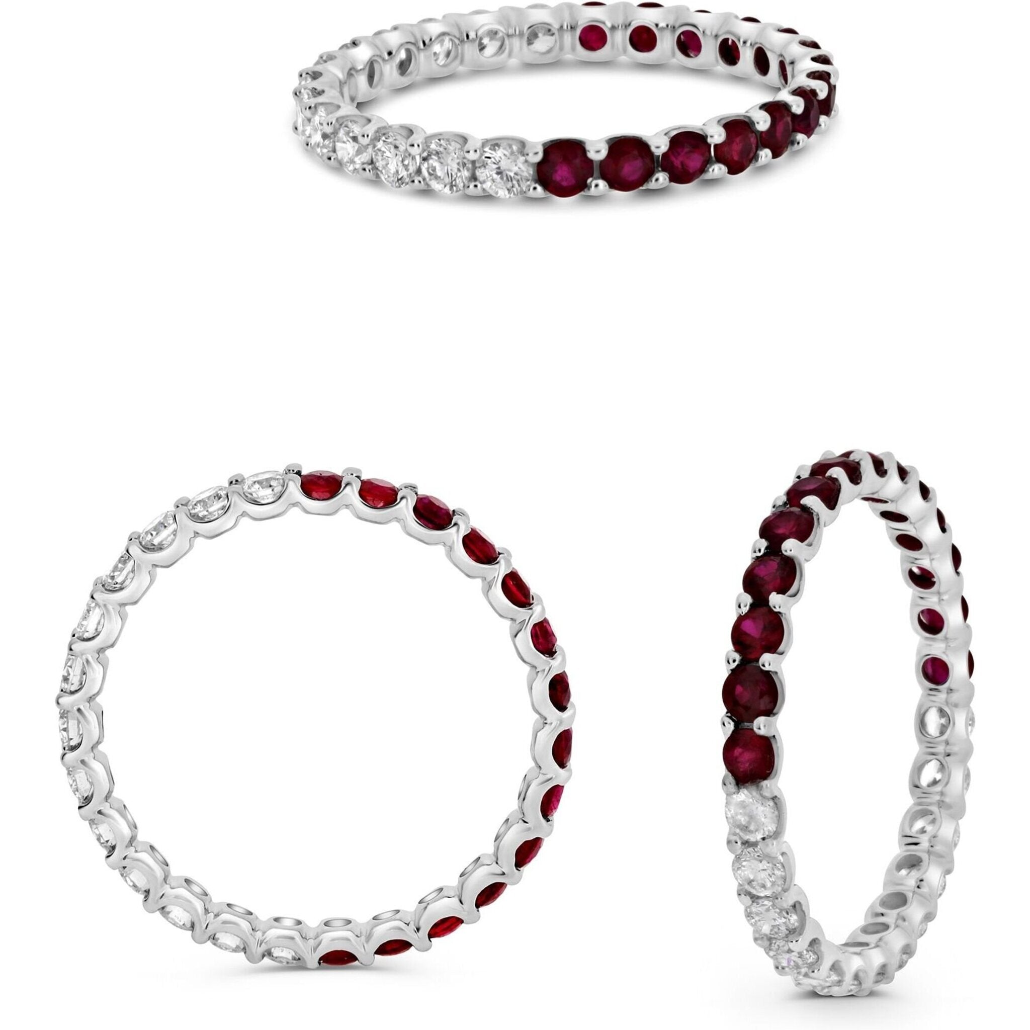 Roman & Jules 18K White Gold Round Ruby and Diamond Eternity Ring - 1.04 Carat Total Gem Weight