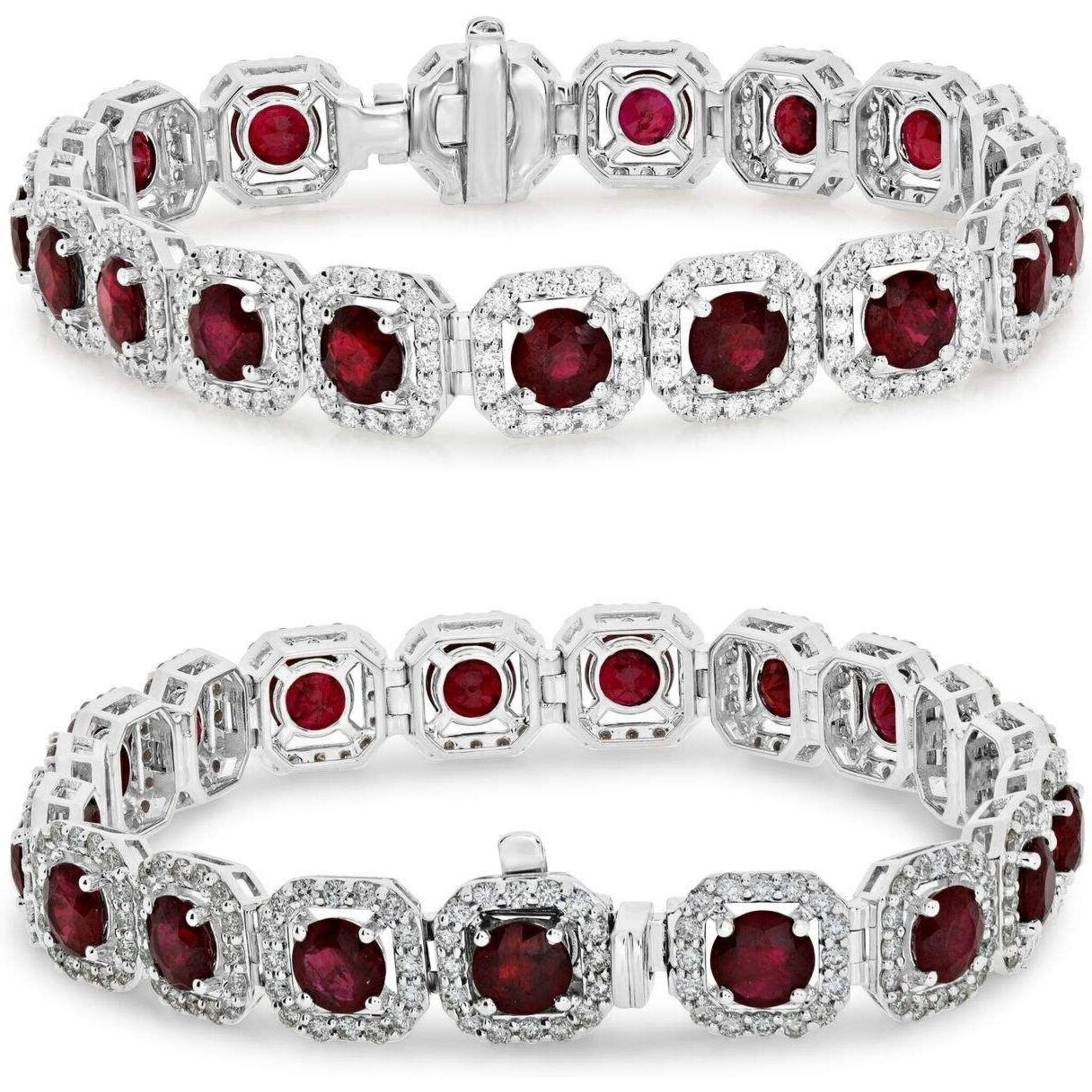 Roman & Jules 18K White Gold Round Ruby Elegance Bracelet - 3.49 Carat Total Ruby Weight