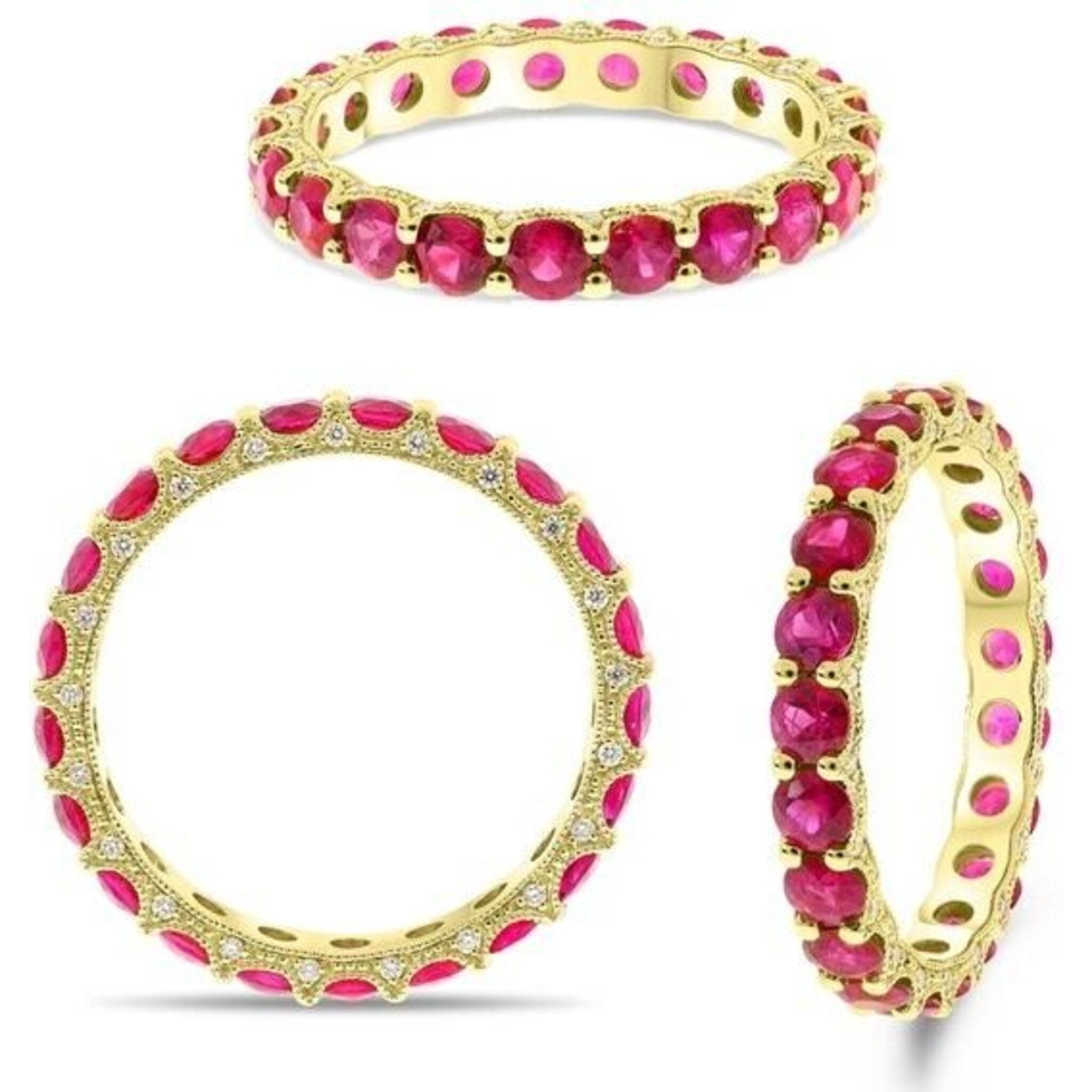Roman & Jules 18K White Gold Round Ruby Eternity Ring - 2.25 Carat Ruby and 0.12 Carat Diamond Total Weight