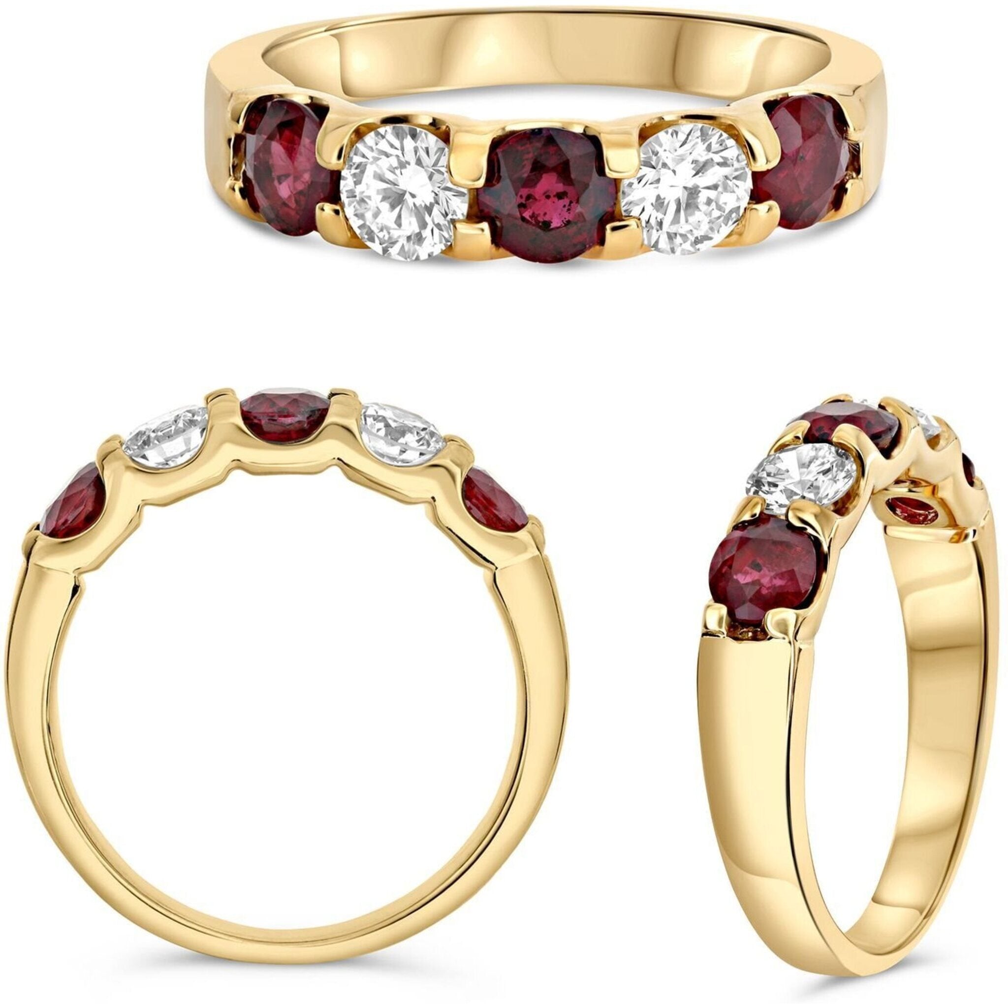 Roman & Jules 18K White Gold Round Ruby Ring with .60 Carat Round Diamond and 1.13 Carat Total Ruby Weight