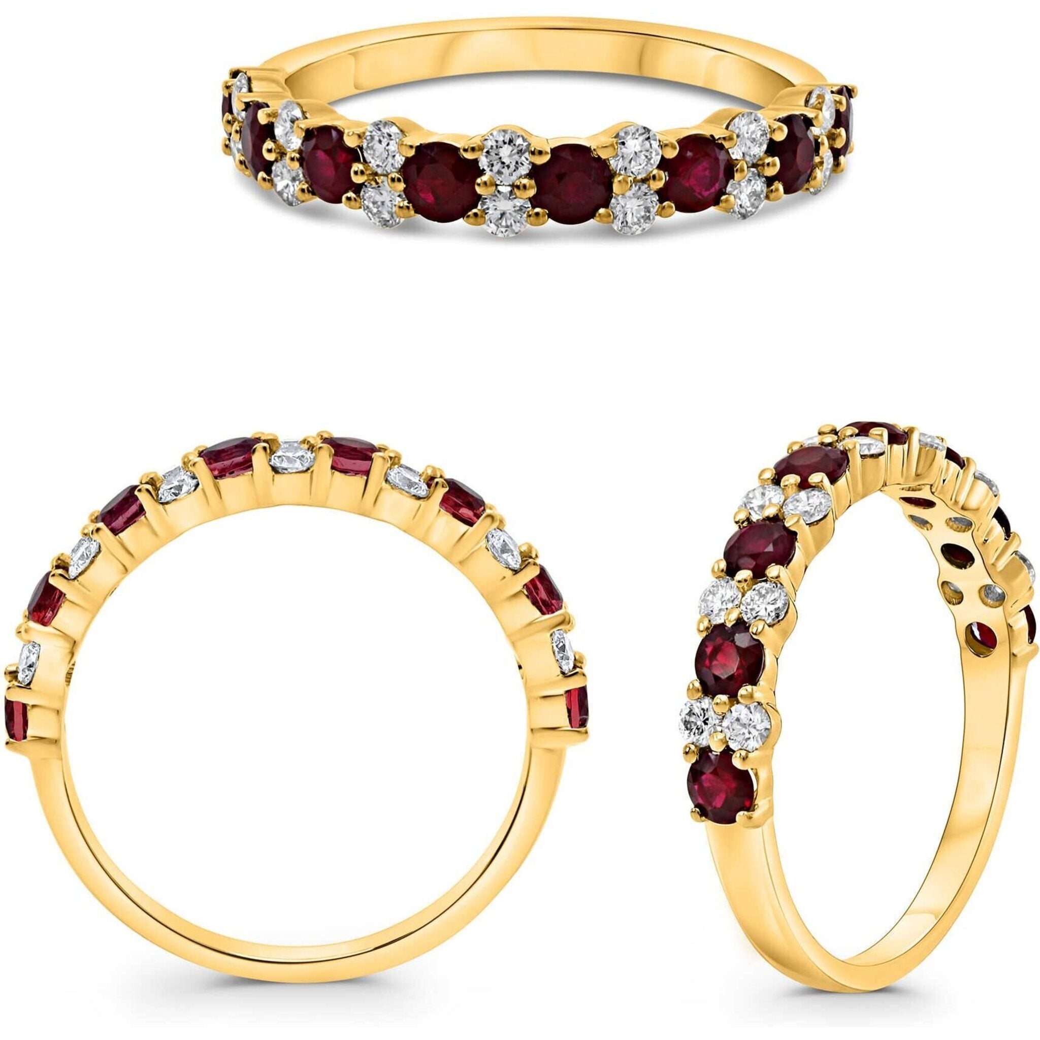 Roman & Jules 18K White Gold Round Ruby Ring with Diamond Accents - 0.33 Carat Ruby, 0.75 Carat Total Diamond Weight