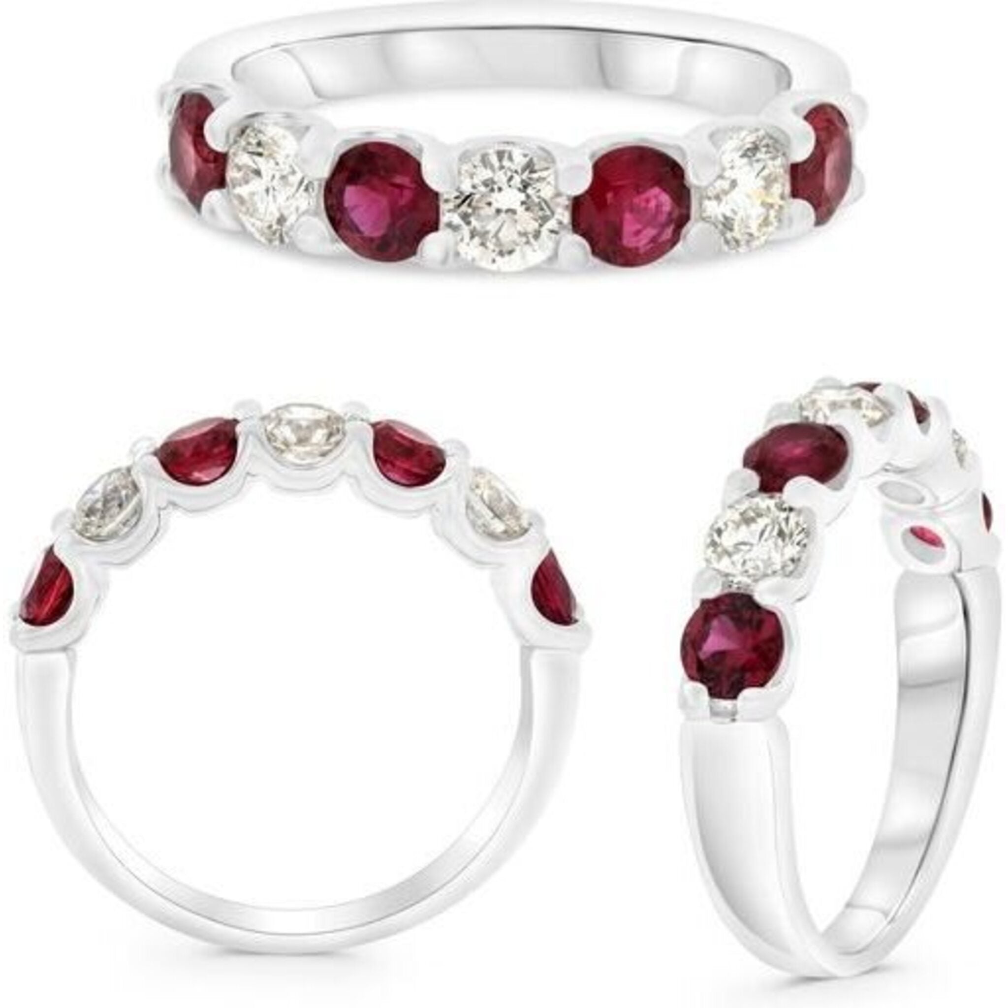 Roman & Jules 18K White Gold Round Ruby Ring with Diamond Accents - 1.04 Carat Ruby, 0.67 Carat Diamonds