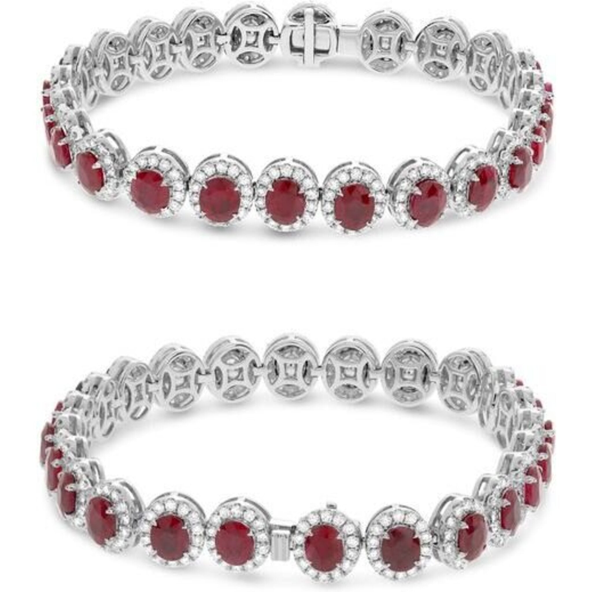 Roman & Jules 18K White Gold Ruby & Diamond Halo Bracelet - 2.46 Carat Ruby, 11.17 Carat Diamond Total Weight