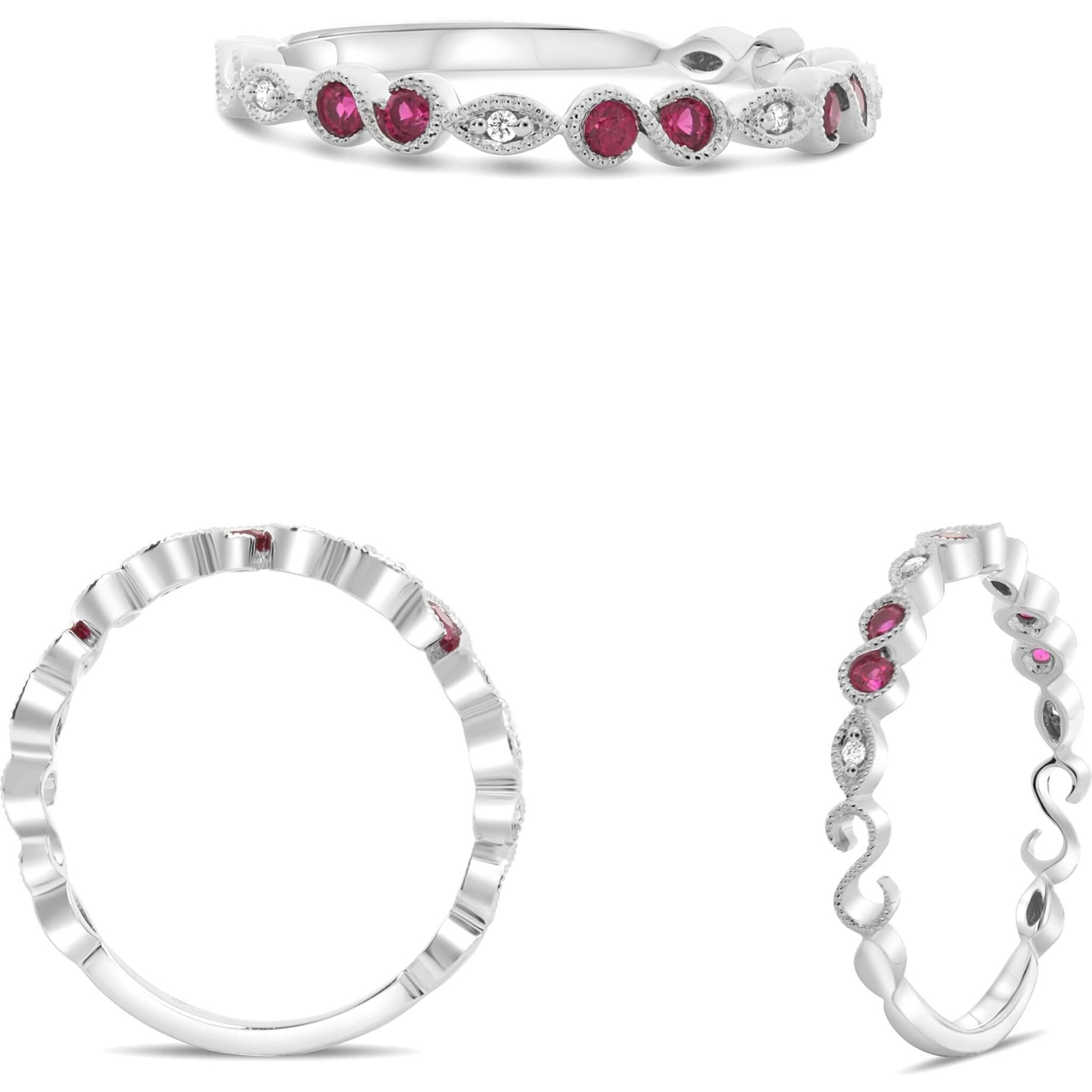 Roman & Jules 18K White Gold Ruby & Diamond Swirl Band - 0.02 Carat Diamonds, 0.17 Carat Rubies