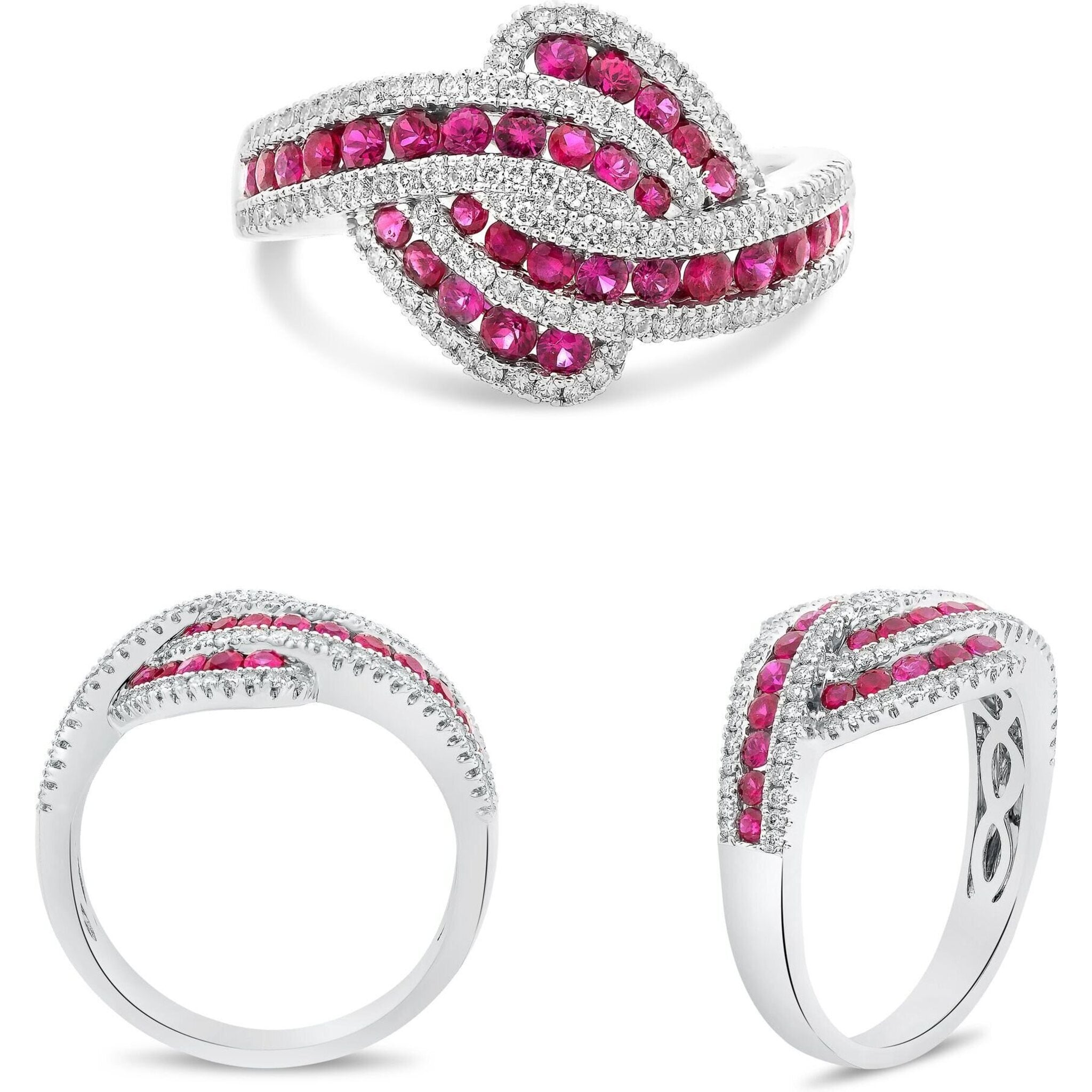Roman & Jules 18K White Gold Ruby & Diamond Twist Ring - 0.80 Carat Ruby, 0.37 Carat Diamond Total Weight