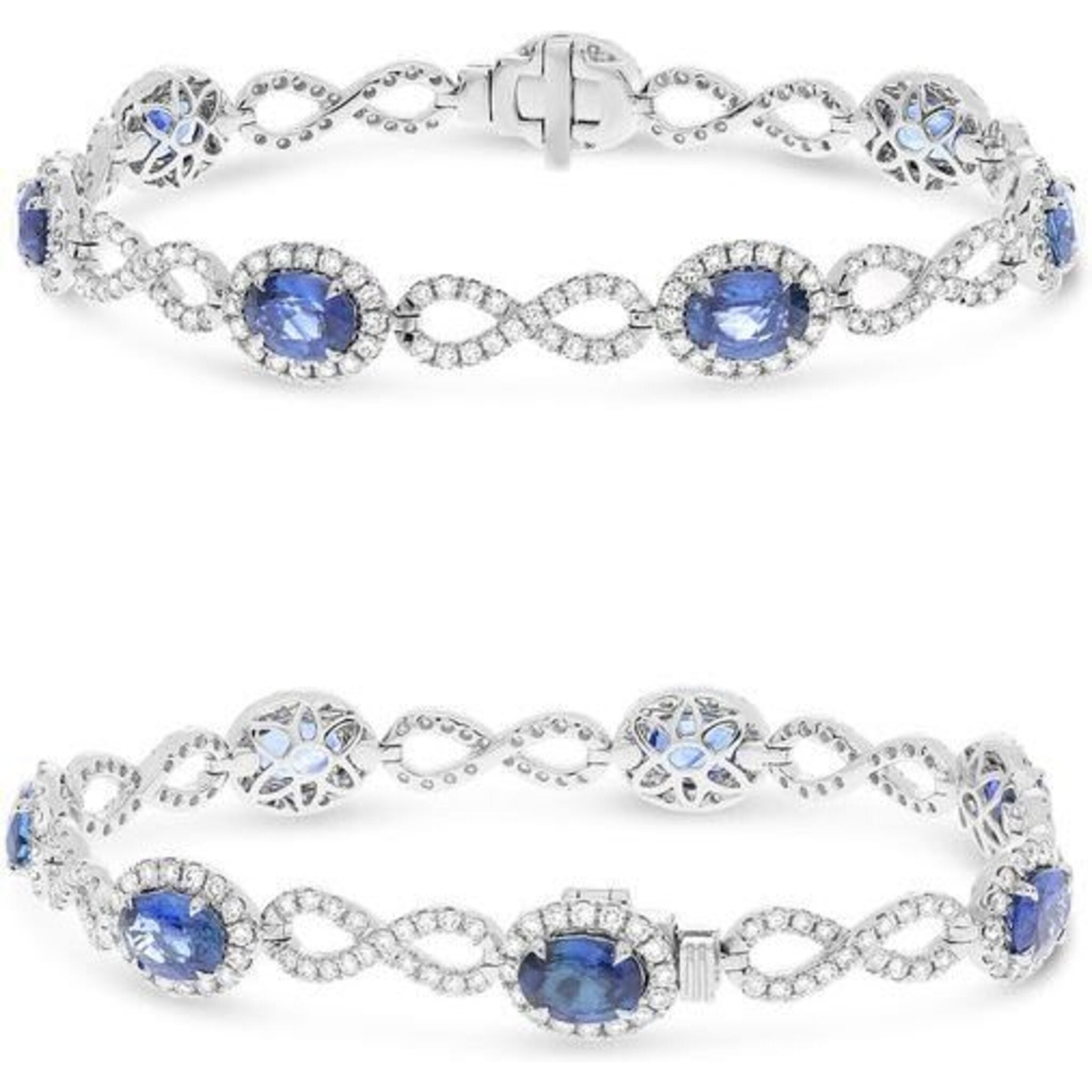 Roman & Jules 18K White Gold Sapphire and Diamond Infinity Bracelet - 2.46 Carat Diamonds, 6.46 Carat Sapphires