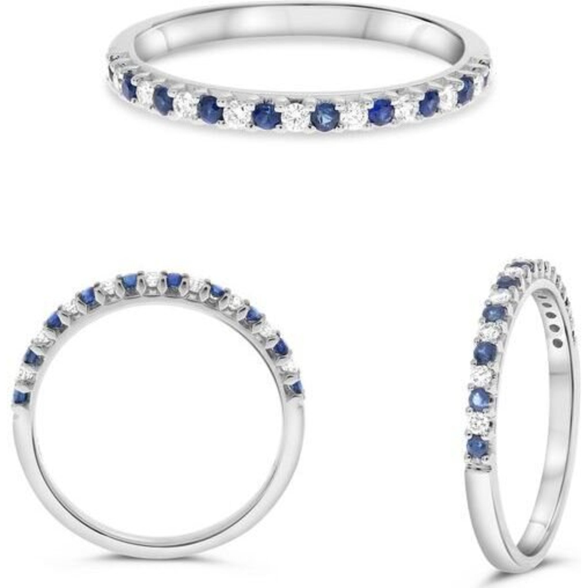 Roman & Jules 18K White Gold Sapphire & Diamond Halfway Eternity Band