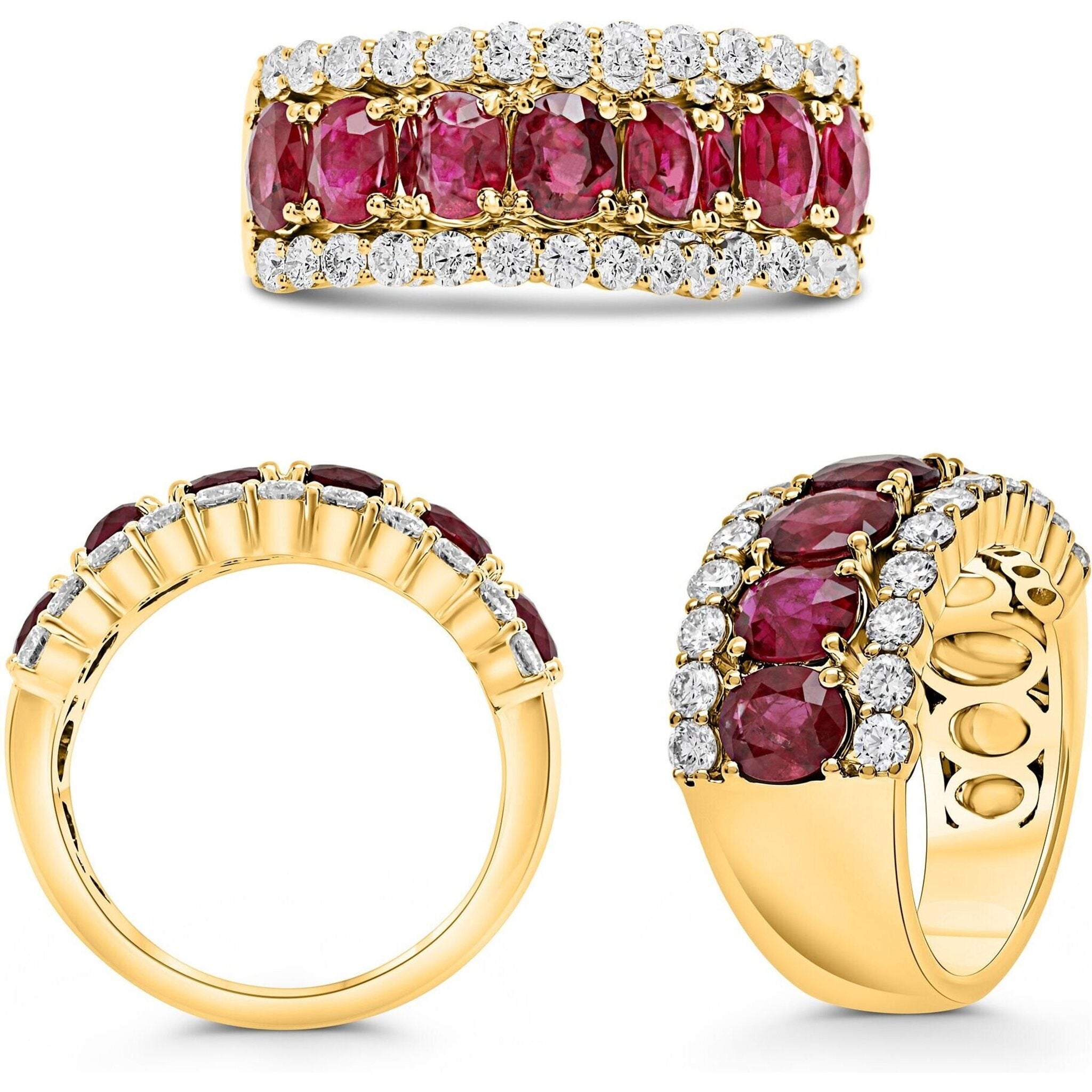 Roman & Jules 18K Yellow Gold 1.09 Carat Oval Ruby Ring with 3.78 Carat Ruby Band