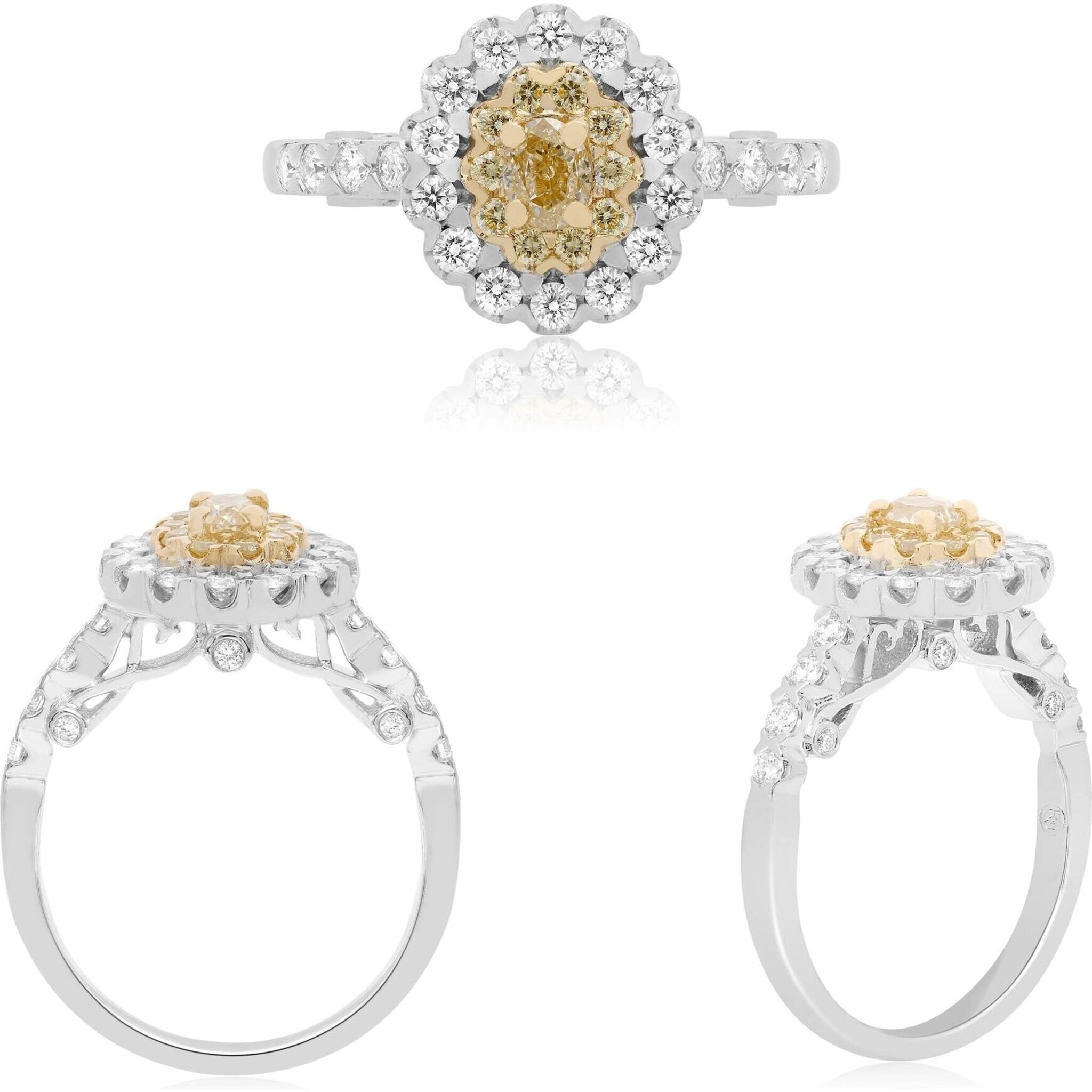 Roman & Jules 18K Yellow Gold Flowering Yellow Diamond Ring - 0.29 Carat Oval Cut Diamond