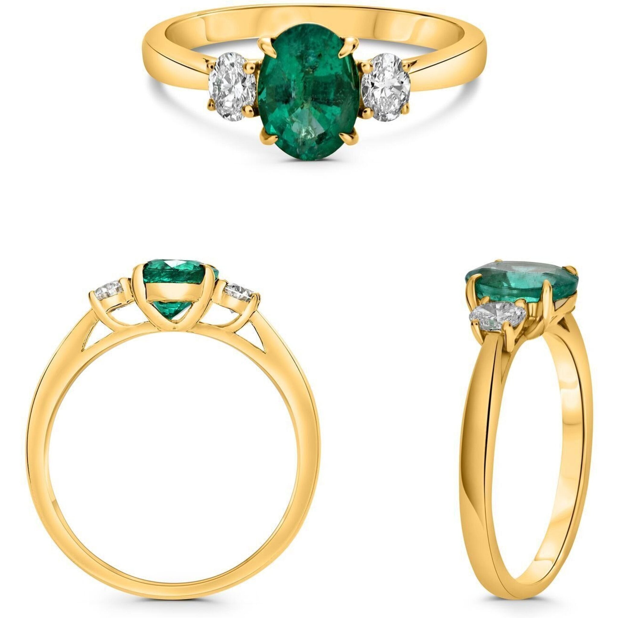 Roman & Jules 18K Yellow Gold Oval Emerald and Diamond Ring - 1.33 Carat Total Gem Weight