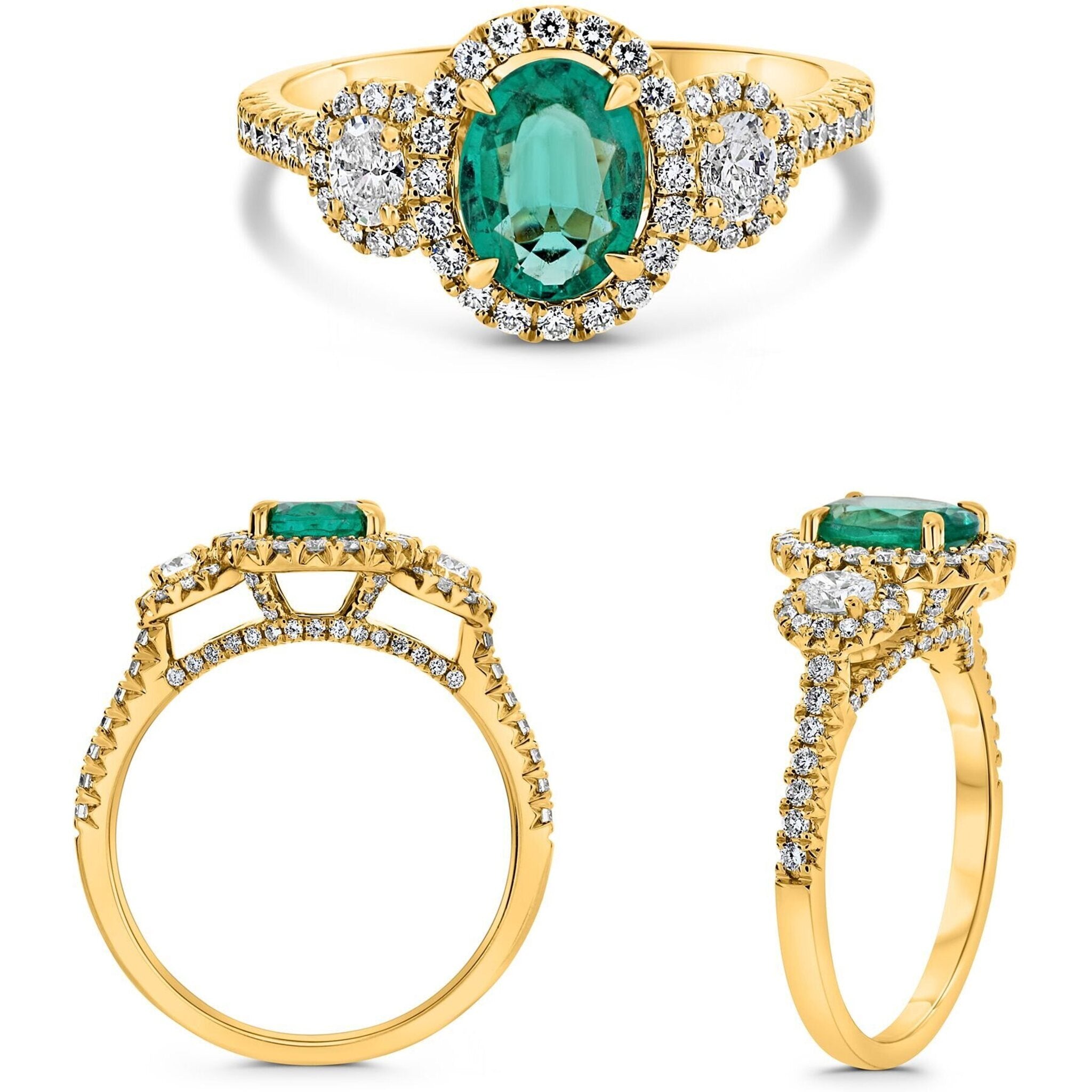 Roman & Jules 18K Yellow Gold Oval Emerald Ring with Diamond Accents - 0.37 Carat Emerald, 0.47 Carat Total Diamond Weight