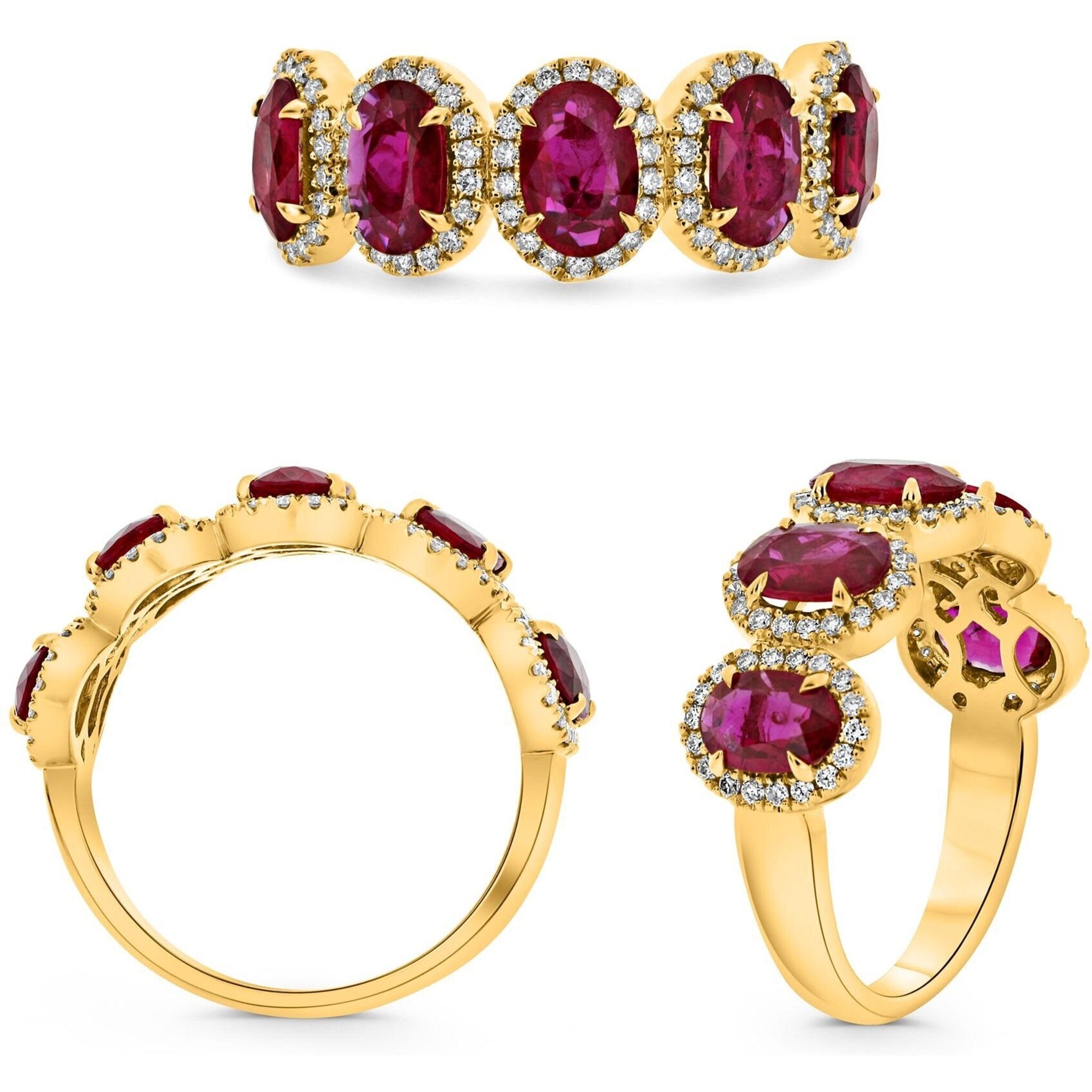 Roman & Jules 18K Yellow Gold Oval Ruby Ring - 1.86 Carat Ruby with 0.31 Carat Round Diamond Accent