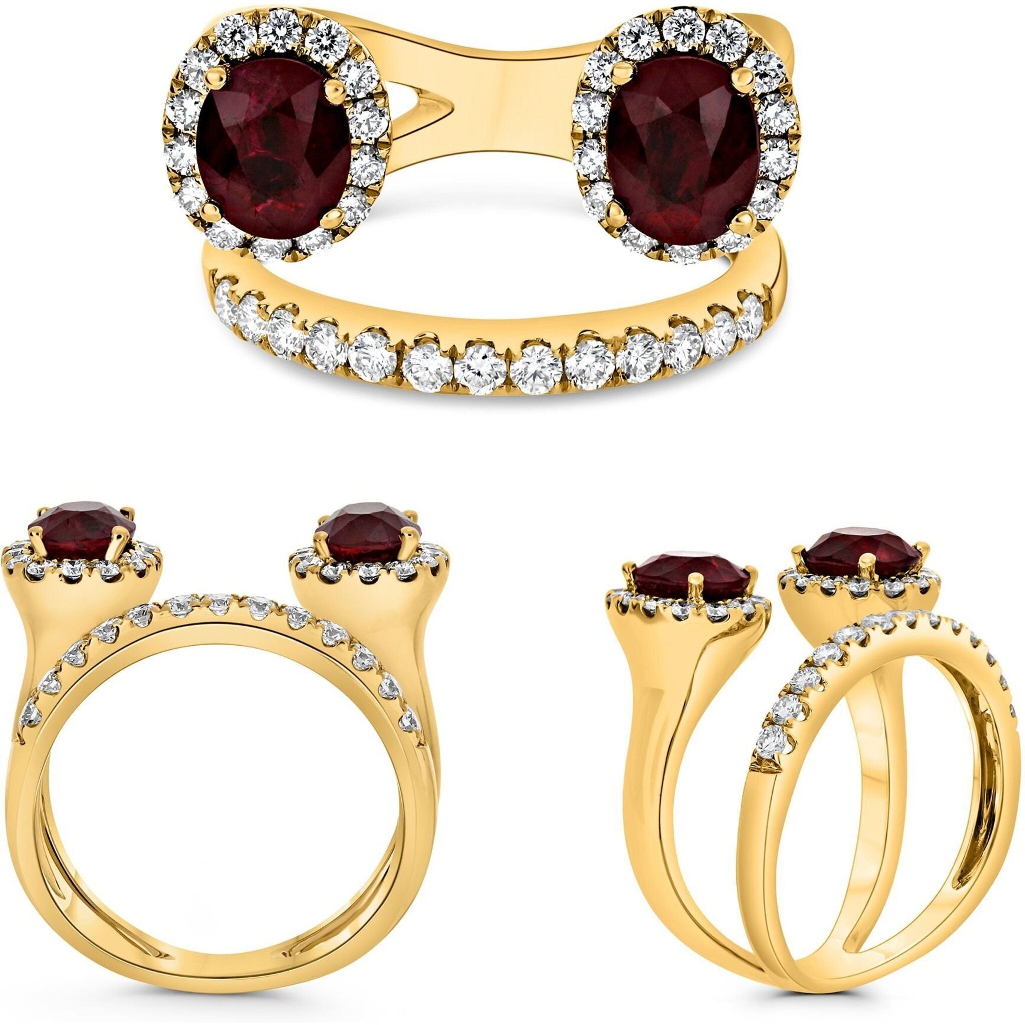 Roman & Jules 18K Yellow Gold Oval Ruby Ring with 0.66 Carat Diamonds