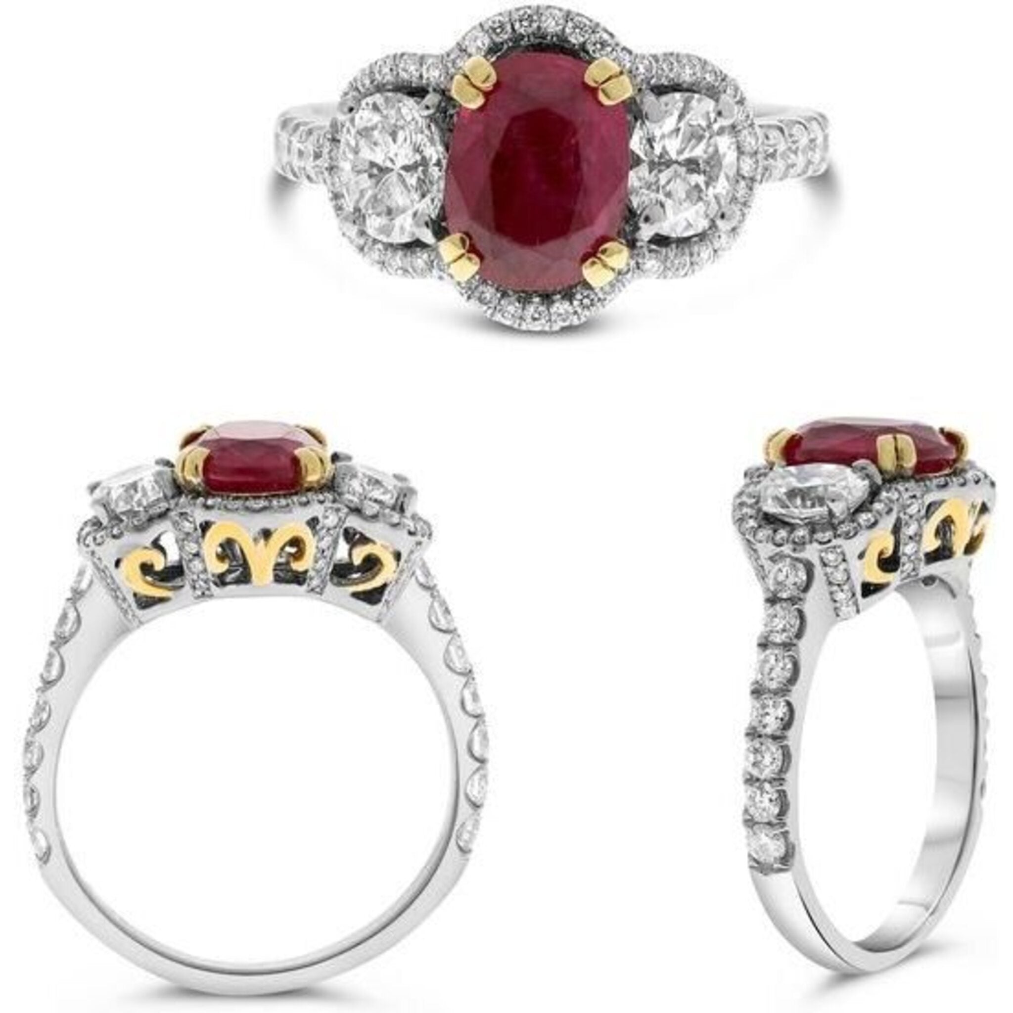 Roman & Jules 18K Yellow Gold Oval Ruby Ring with Round Diamond Accents and Passion Personified