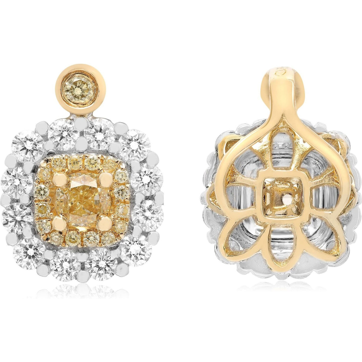 Roman & Jules - Celestial Radiance 18K White Gold Double Halo Yellow Diamond Pendant - 0.33 Carat Total Diamond Weight