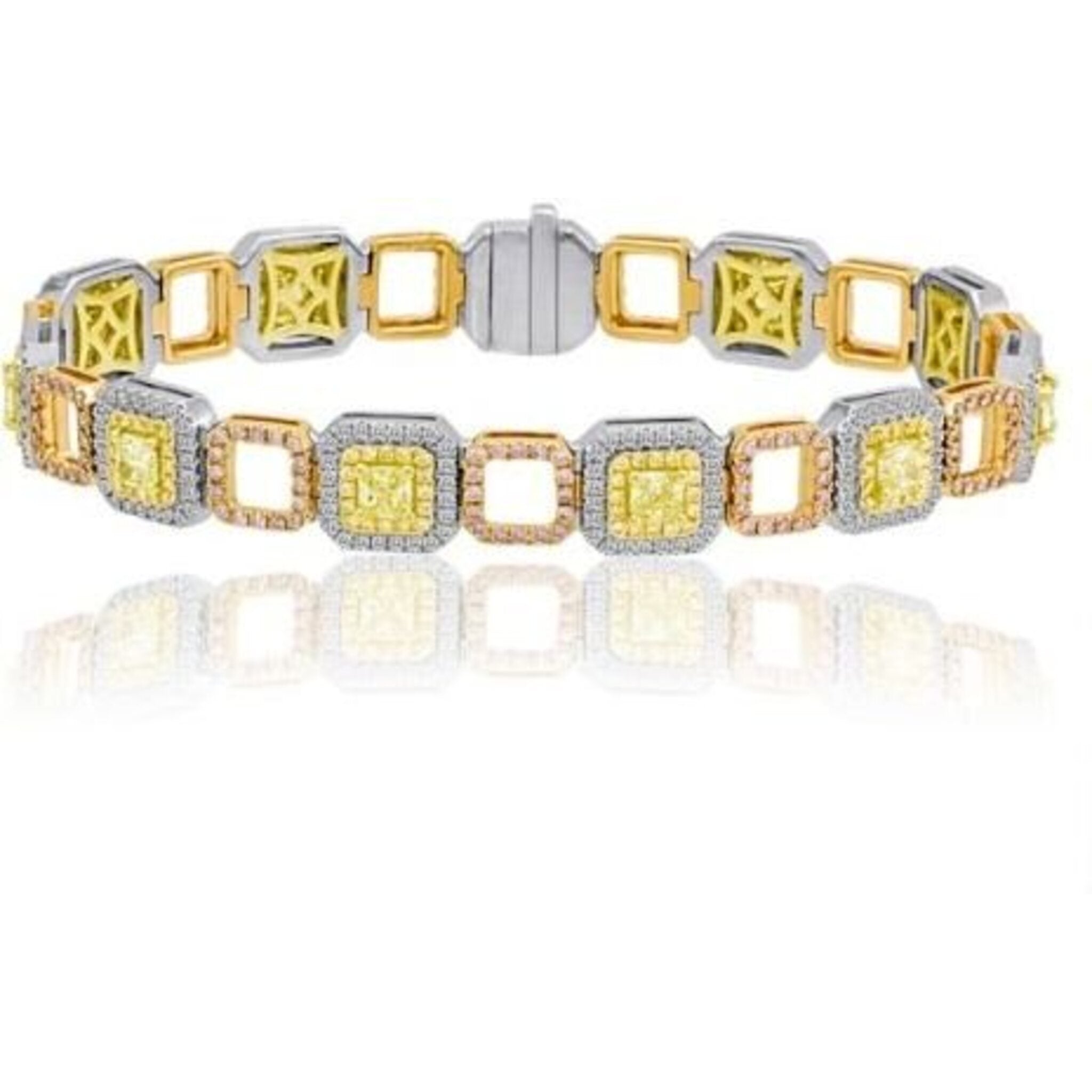 Roman & Jules - New Roman & Jules 18K Yellow Gold Radiant Fancy Yellow Bracelet - 4.31 Carat Total Diamond Weight