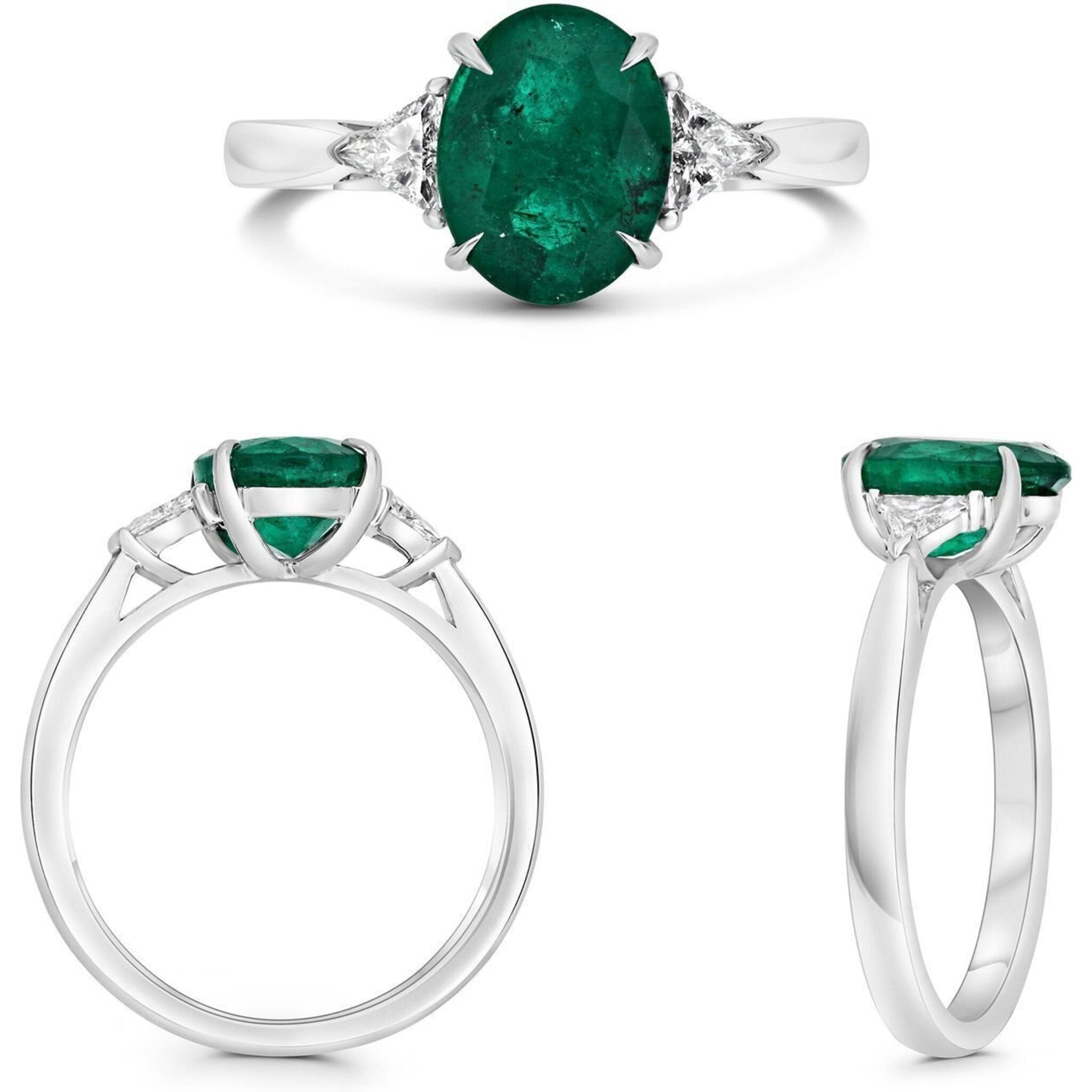 Roman & Jules Platinum Oval Emerald Ring with Diamond Accents - 1.82 Carat Total Diamond Weight