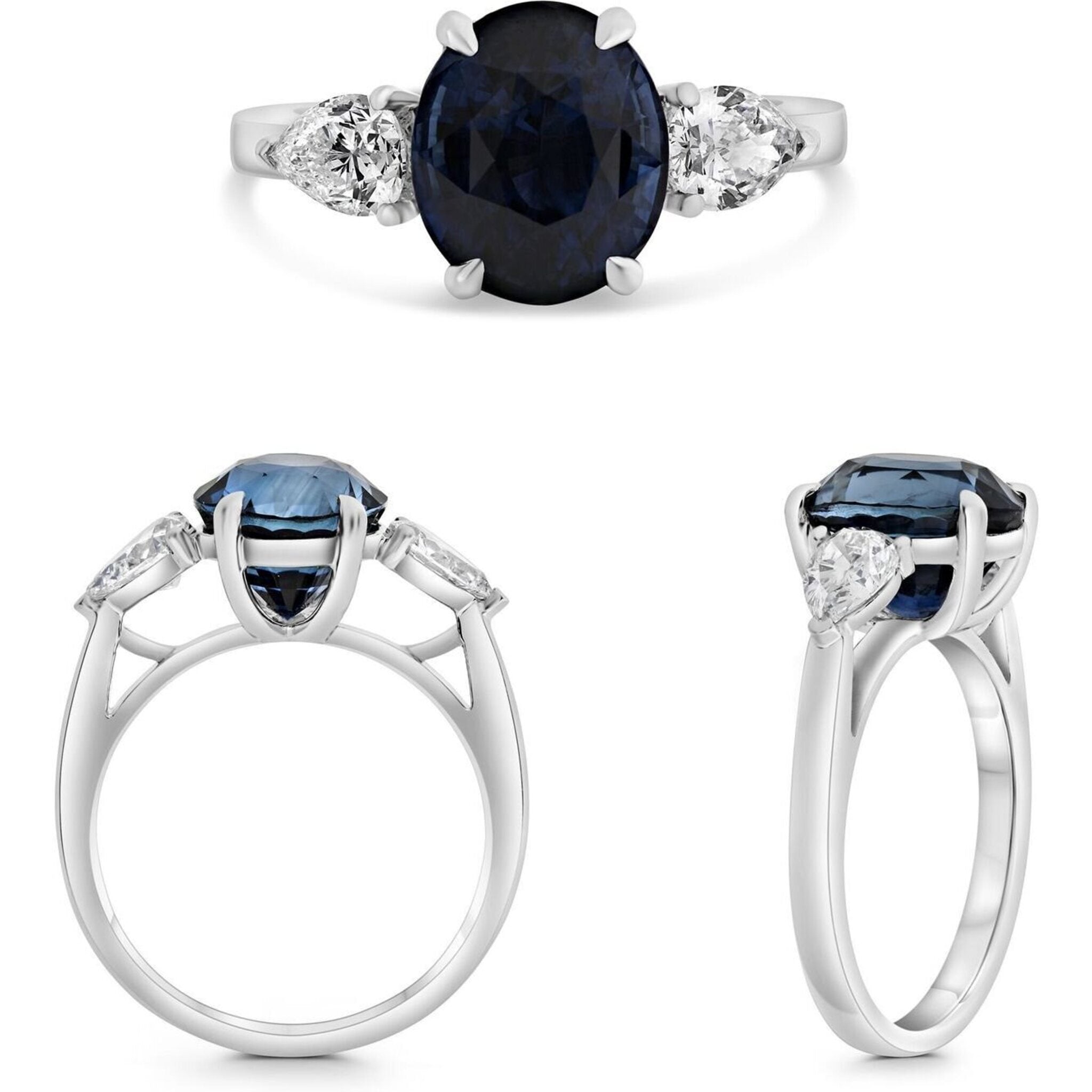 Roman & Jules Platinum Oval Sapphire Ring with 4.92 Carat Sapphire Accents