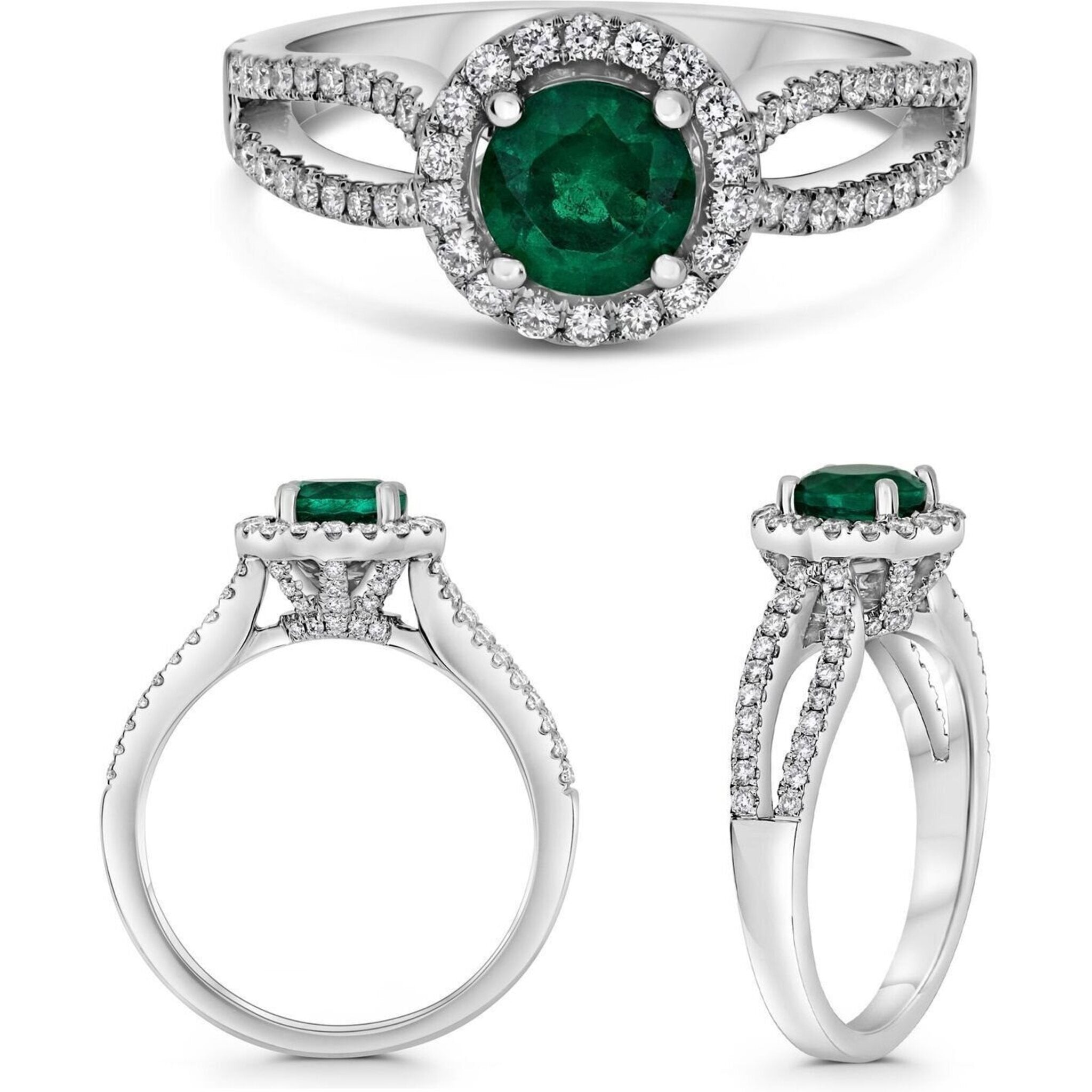 Roman & Jules Round Open Shank Engagement Setting with Round and Emerald-Cut Diamonds in White Gold