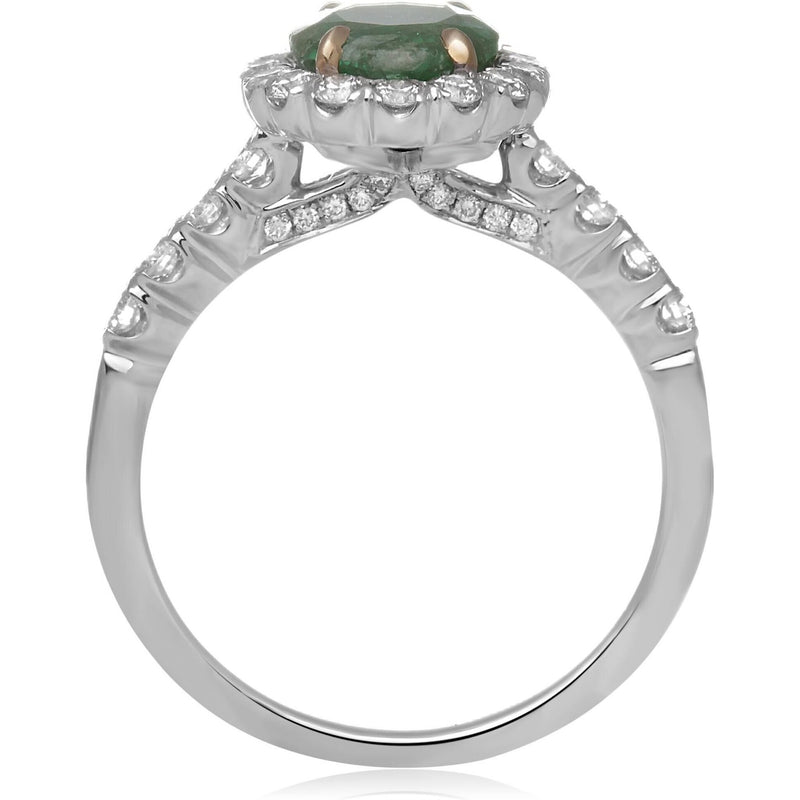 Roman & Jules Tri-Colored Oval Emerald Ring - 0.71 Carat Round Diamond & 1.72 Carat Oval Emerald