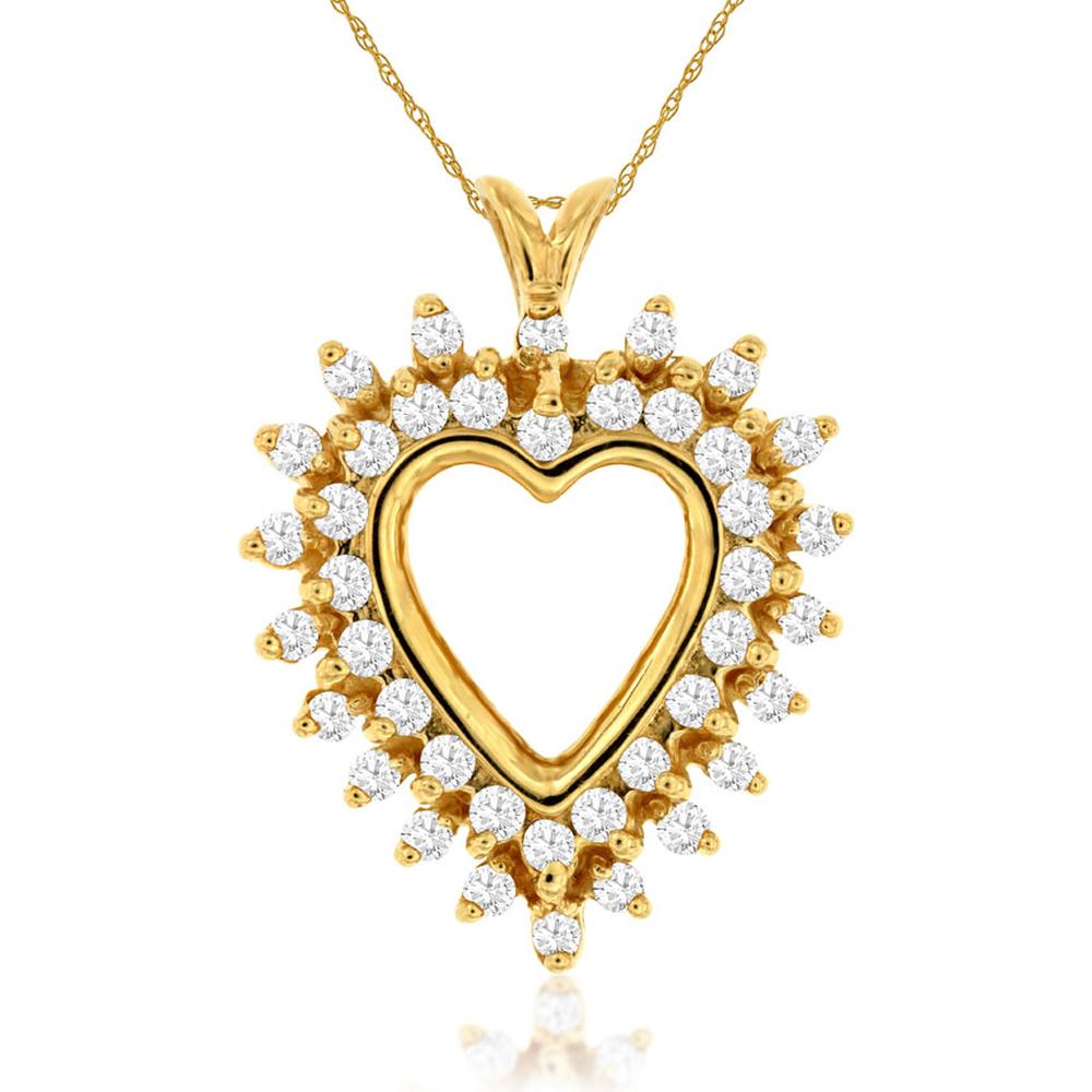 Romantic 14K Yellow Gold 0.89 Carat Diamond Heart Pendant