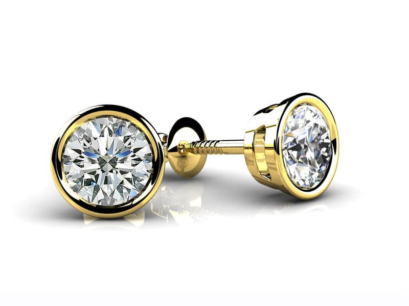 Rombelle - Bezel Set Round Diamond Stud Earrings - Lab Created Diamonds - F Color / VS Clarity, Available from .32 to 3 Carats Total Weight in 18K White, Yellow, Rose Gold or Platinum