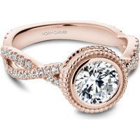 Rose Gold Bezel Milgrain Pavé Twist Engagement Ring with Round Cut Diamonds by Noam Carver<em> - Choose Your Center Diamond: 1 to 5 Carats, Sustainable Lab-Grown or Natural Earth-Mined</em>