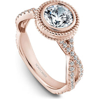 Rose Gold Bezel Milgrain Pavé Twist Engagement Ring with Round Cut Diamonds by Noam Carver<em> - Choose Your Center Diamond: 1 to 5 Carats, Sustainable Lab-Grown or Natural Earth-Mined</em>