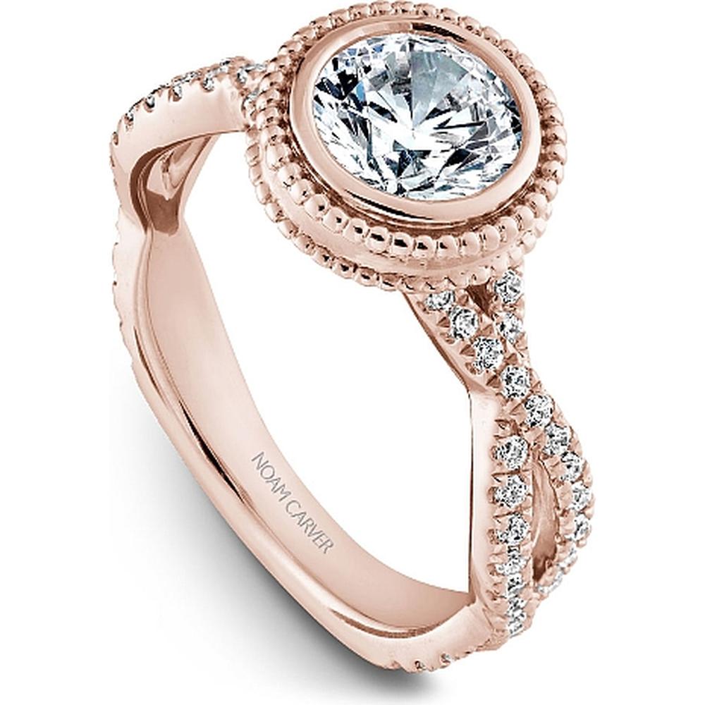 Rose Gold Bezel Milgrain Pavé Twist Engagement Ring with Round Cut Diamonds by Noam Carver<em> - Choose Your Center Diamond: 1 to 5 Carats, Sustainable Lab-Grown or Natural Earth-Mined</em>