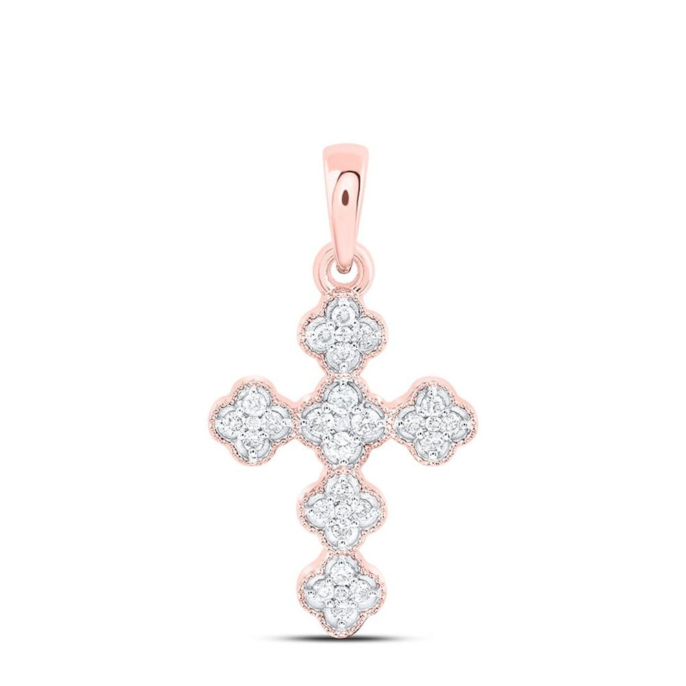 Rose Gold Diamond Cross Pendant - 1/8 Carat Total Diamond Weight