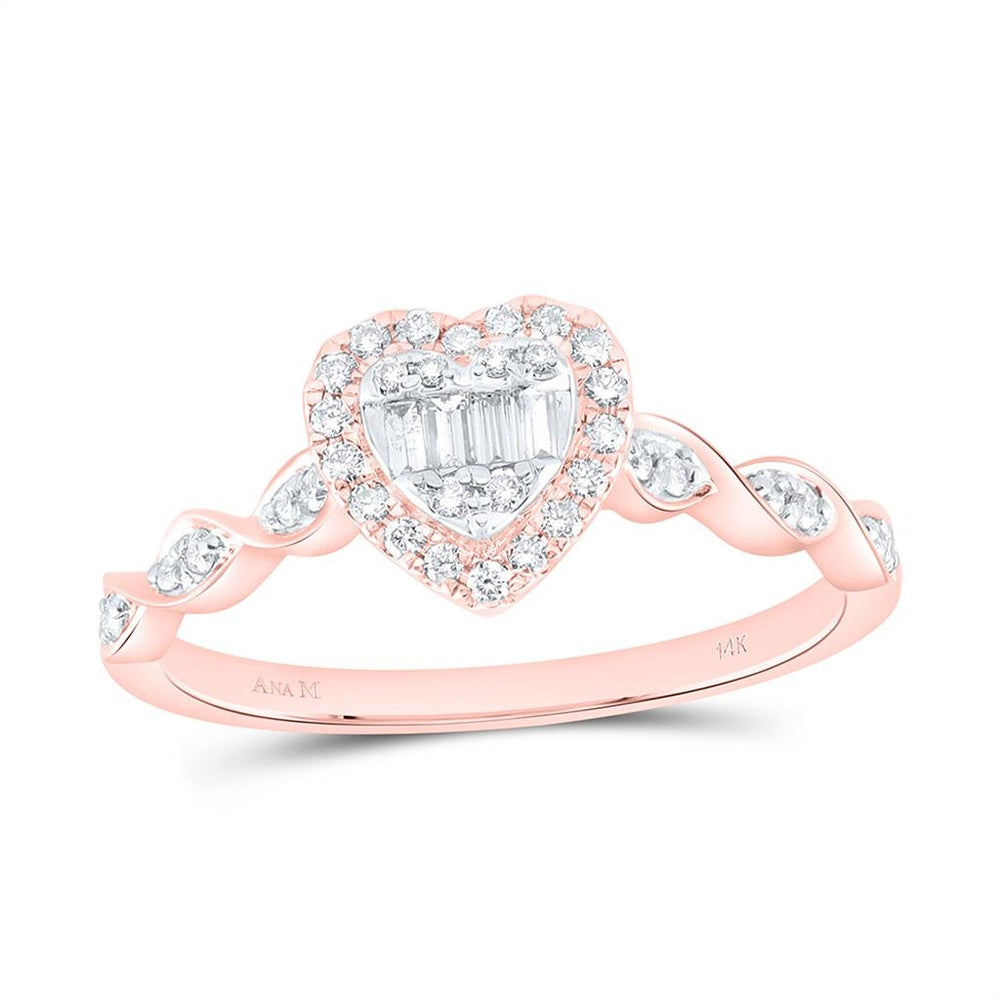 Rose Gold Diamond Heart Ring - 1/4 Carat Total Diamond Weight