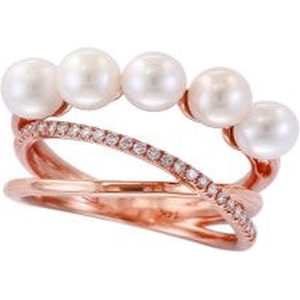 Rose Gold Freshwater Pearl Crossover Ring with Diamonds - EFFY Jewelry