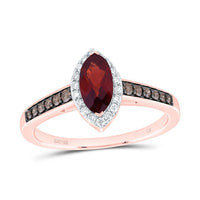 Rose Gold Marquise Brown and White Diamond Ring - 1/4 Carat Total Gemstone Weight