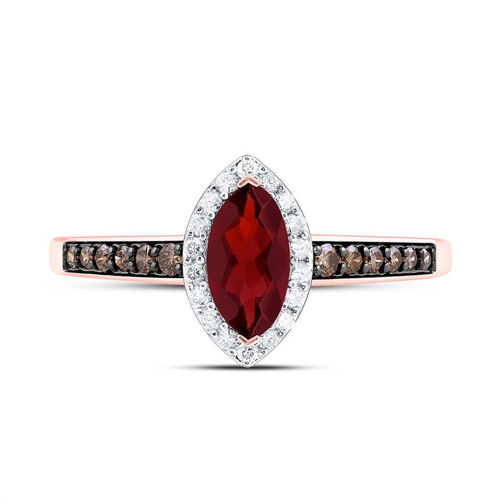 Rose Gold Marquise Brown and White Diamond Ring - 1/4 Carat Total Gemstone Weight