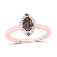 Rose Gold Marquise Brown and White Diamond Ring - 1/5 Carat Total Diamond Weight