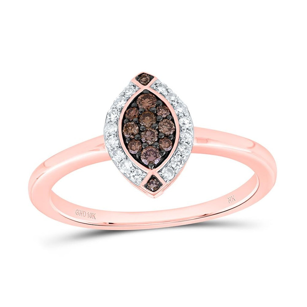 Rose Gold Marquise Brown and White Diamond Ring - 1/5 Carat Total Diamond Weight