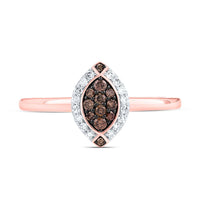 Rose Gold Marquise Brown and White Diamond Ring - 1/5 Carat Total Diamond Weight