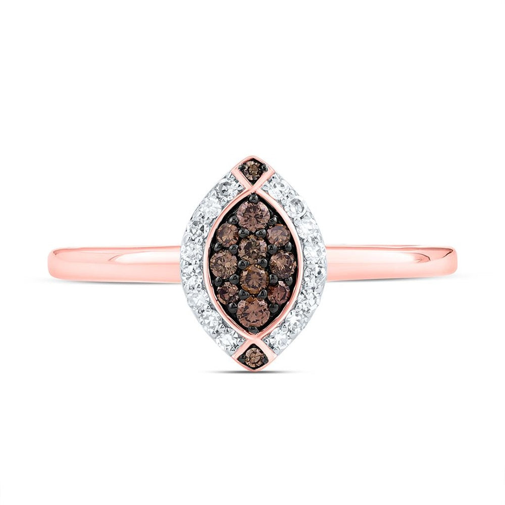 Rose Gold Marquise Brown and White Diamond Ring - 1/5 Carat Total Diamond Weight