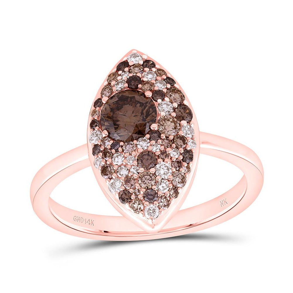 Rose Gold Marquise Brown and White Diamond Ring - 1 Carat Total Diamond Weight